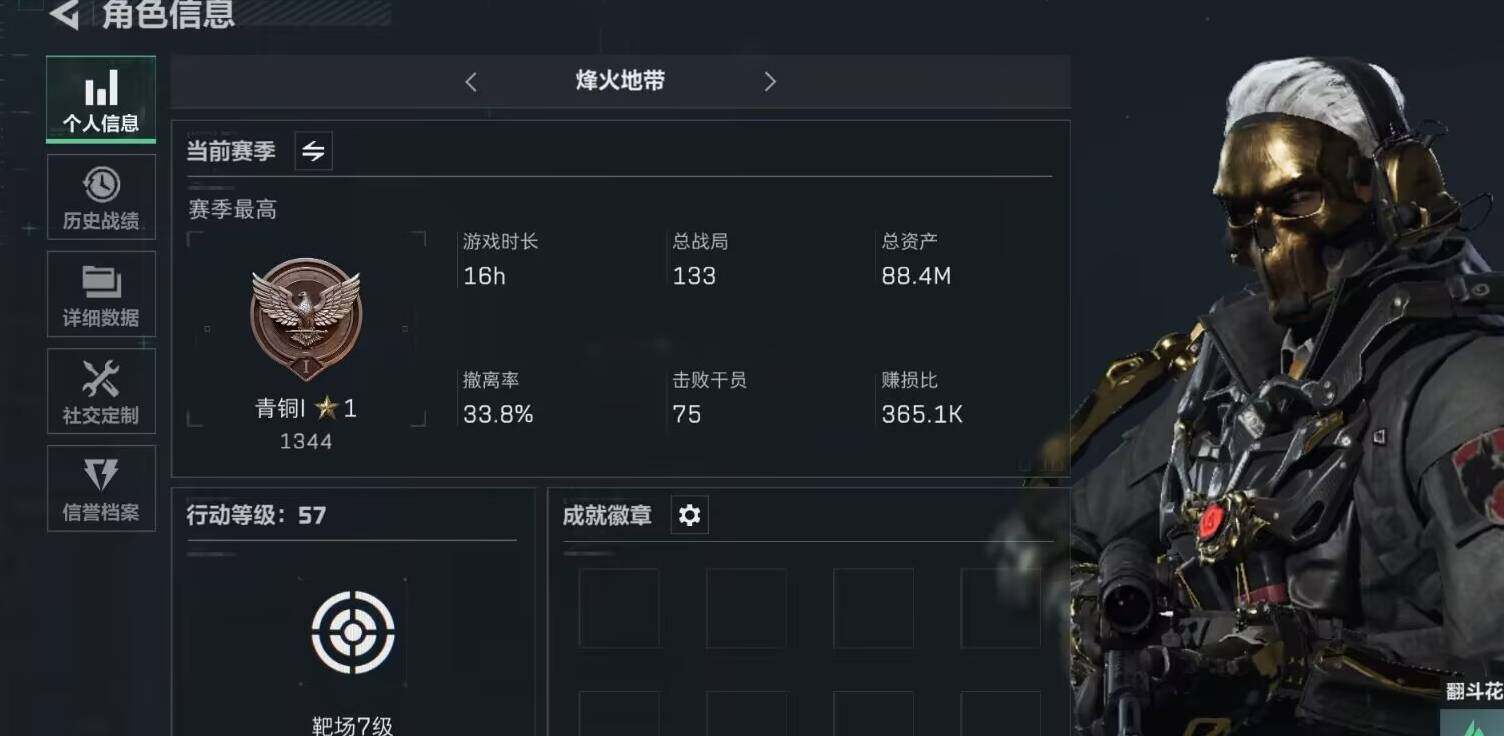 三角洲行动账号PC【SJZF1155】总资产(M)：88M/烽火地带等级：57_段位：青铜/红狼-蚀金玫瑰