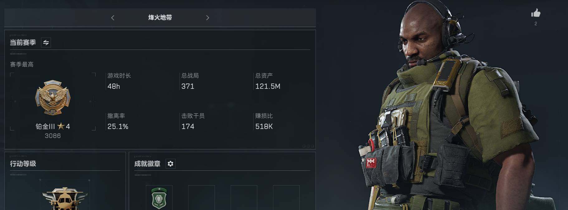 三角洲行动账号PC【SJZF1164】总资产(M)：121.5M