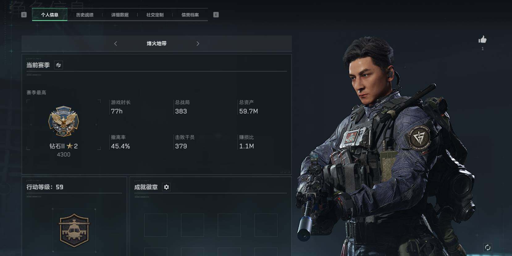 三角洲行动账号PC【SJZF1179】总资产(M)：59.7M/威龙-飞虎/M4A1突击步枪-棱镜攻势