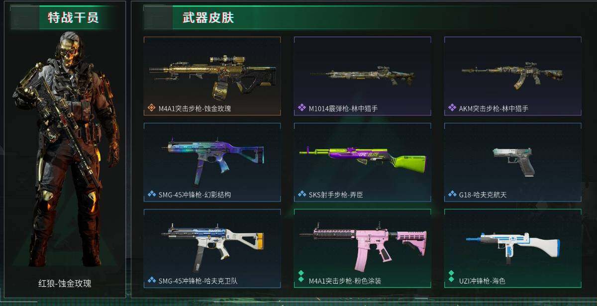 三角洲行动账号PC【SJZX111】传说枪皮数：1/红狼-蚀金玫瑰/M4A1突击步枪-蚀金玫瑰