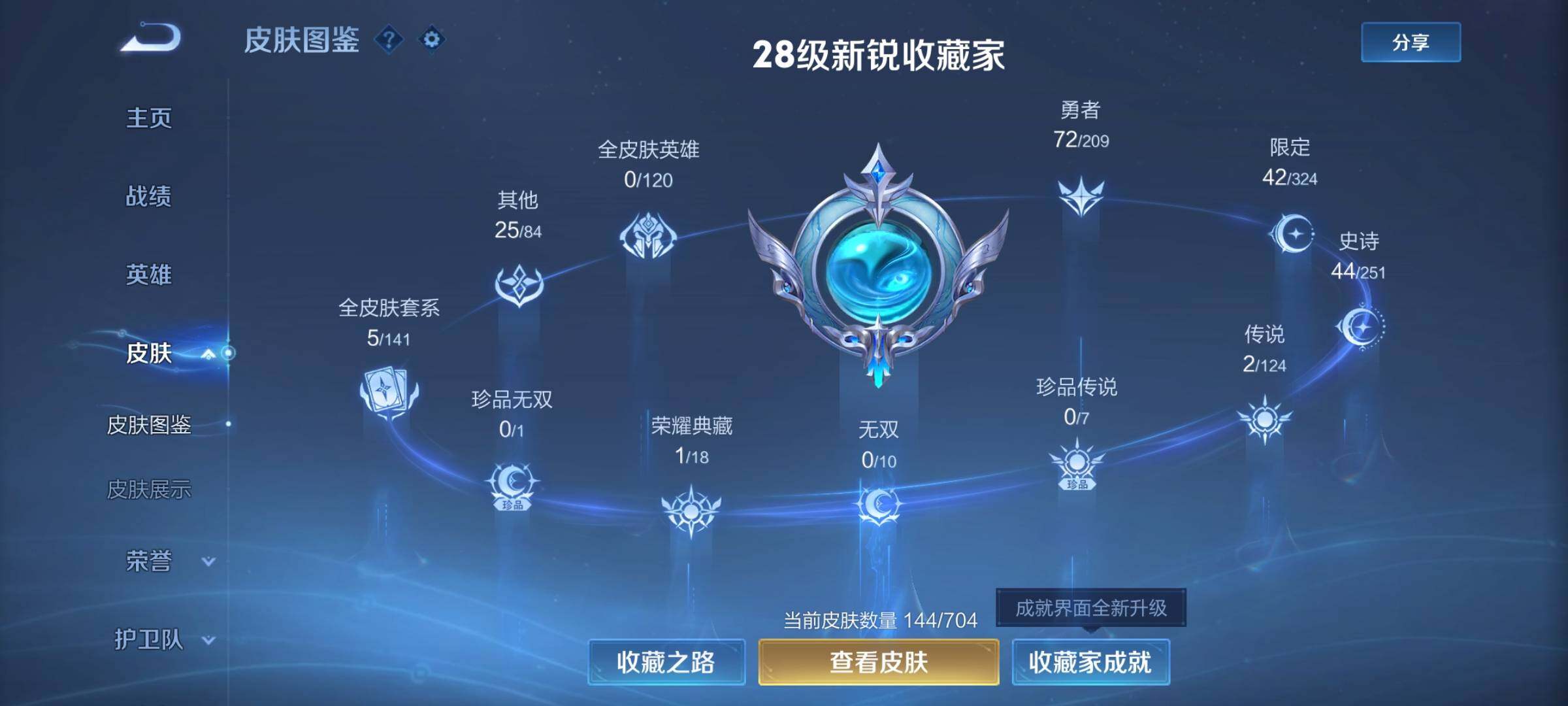 【WZX4747】贵族3/皮肤144/典藏1/传说2/史诗44/英雄122/貂蝉_幻阙歌/孙尚香_蔷薇恋人/艾琳_女武神/狂铁_特工战影/桑启_鸣野蒿/澜_愿照·九州拓/姜子牙_天穹之誓/狄仁杰_阴