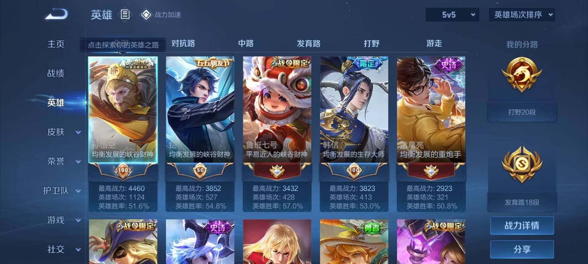 【WZX4877】贵族6/皮肤201/传说1/史诗44/英雄122/高渐离_玩趣恶龙/狂铁_特工战影/马超_无双飞将/姜子牙_天穹之誓/狄仁杰_阴阳师/赵云_皇家上将/鲁班七号_狮舞东方/庄周_高山