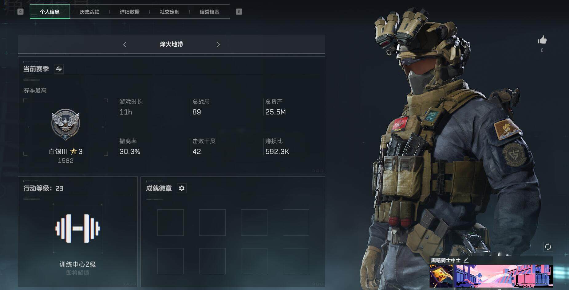 三角洲行动账号QQ【SJ1166】总资产(M)：25M/哈夫币(K)：5256K/哈夫币(K)：5256K/烽火地带等级：23_段位：白银