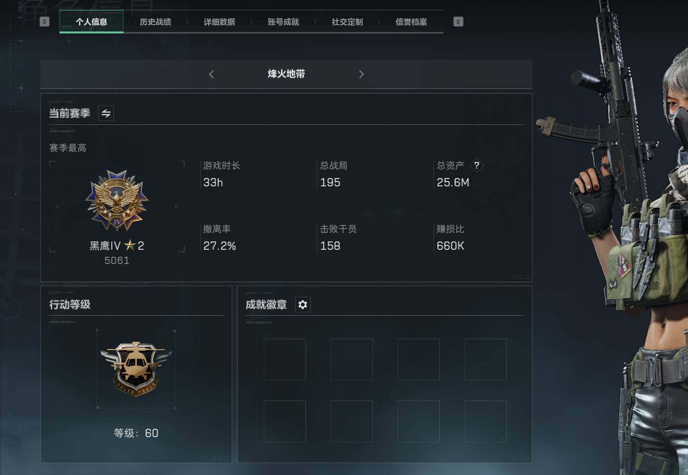 三角洲行动账号VX【SJZF2117】总资产(M)：25M/哈夫币(K)：710K/哈夫币(K)：710K/传说枪皮数：10/烽火地带等级：60_段位：黑鹰/高级安全箱6(2x3)/威龙-铁面判官/威龙-壮志凌云/无