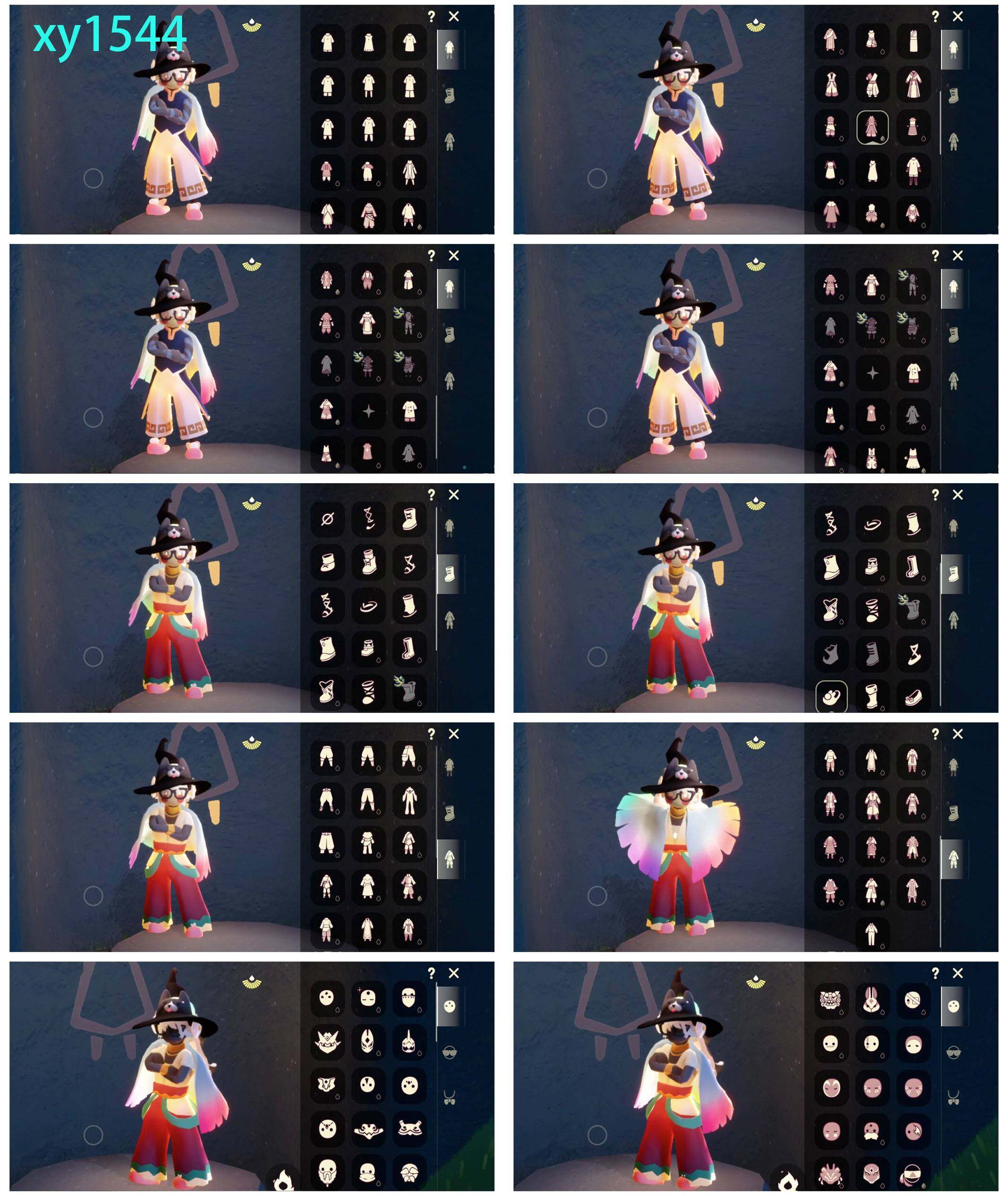 光遇账号华为渠道服11季彩染面具巫师帽橘子发饰雪花发饰九色鹿鹿角彩虹耳机星月头冠小王子斗篷莲花斗篷线框斗篷蝙蝠套装献瑞折扇周年抱枕虚荣李逍遥发型猫猫头总裁头正太头暗彩武士裤
资源：蜡烛1  自信40   11翼
已毕