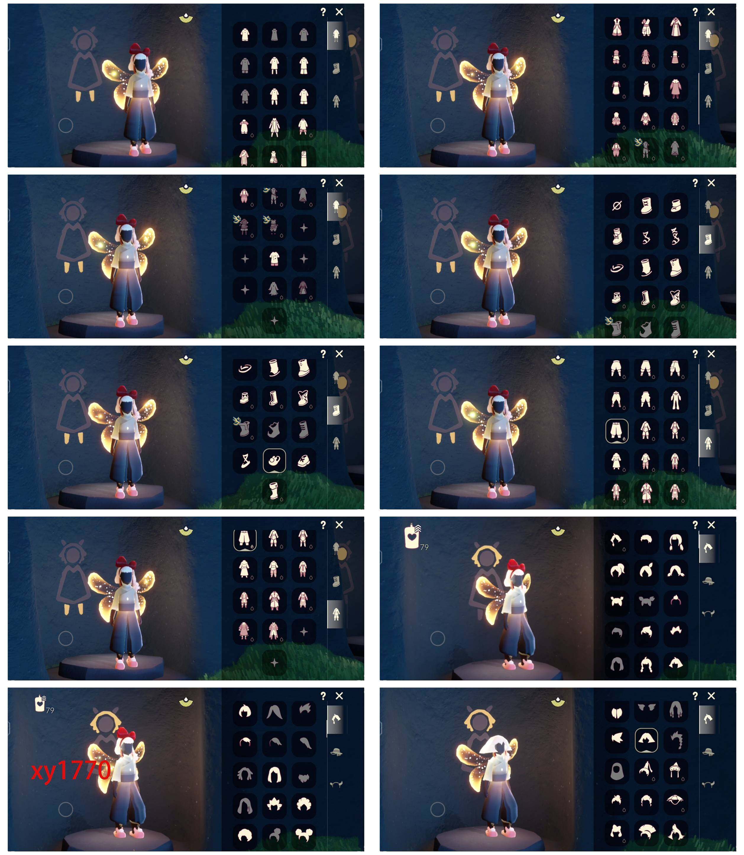 光遇账号vivo渠道服绊爱武士裤欧若拉之翼虚荣彩染季围巾斗妮妮长裙巫师帽姆明季礼包详情看图，价格可刀
资源：蜡烛79   爱心58   红烛19   12翼
已毕业地图：晨岛  云野  霞谷
毕业季节：夜行季  拾光季 