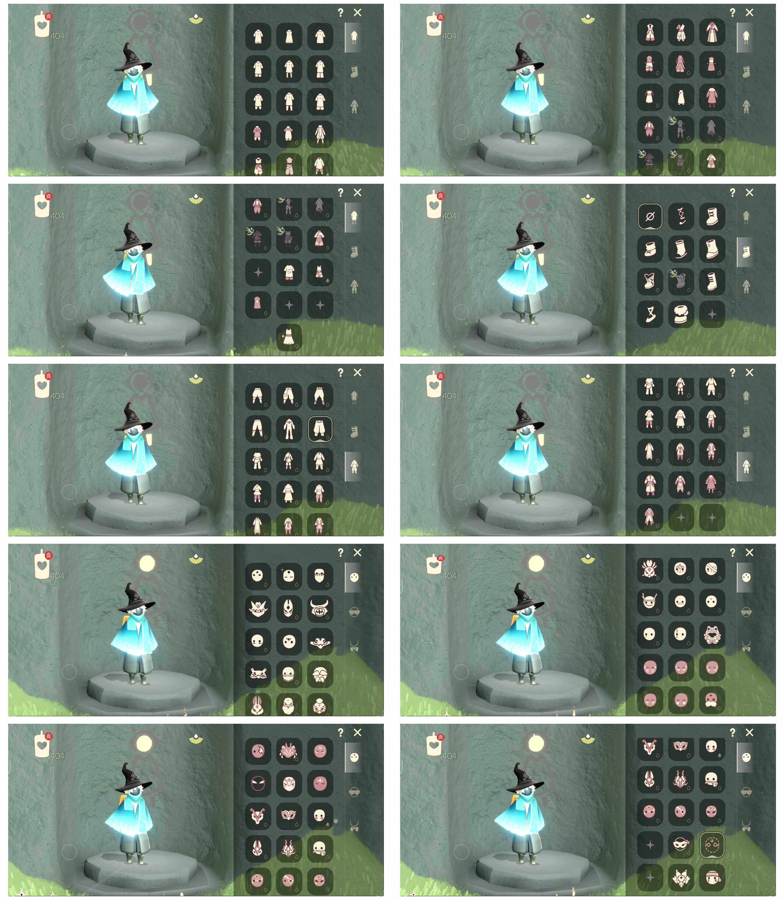 光遇账号安卓官服11季10翼透明蝶翼飘带斗篷妮妮长裙线框斗篷红色流珠裙海洋武士裤巫师帽女巫发型圣诞鹿角蓝色音乐会九色鹿鹿角详情看图价格可谈
资源：蜡烛405    爱心291      翼10
已毕业地图：全图毕业