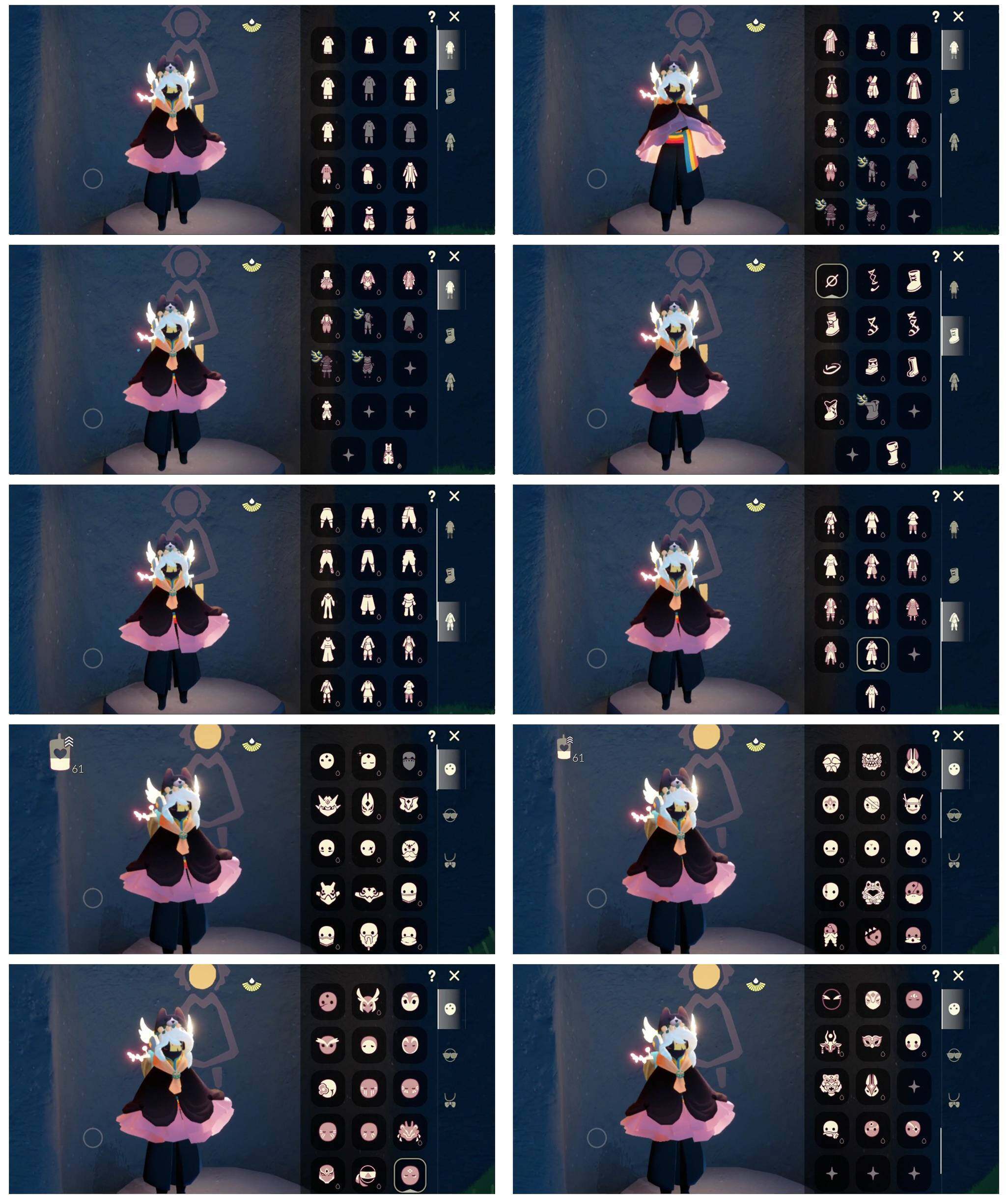 光遇账号安卓官服咖喱帽王子围巾白枭玫瑰花蝙蝠套装巫师帽绊爱套装秋千圣诞鹿角资源：蜡烛61 爱心44 红烛5 翼11
已毕业地图：雨林 霞谷 暮土
毕业季节：魔法季 集结季 小王子季 潜海季 表演季 破晓季 欧若拉季