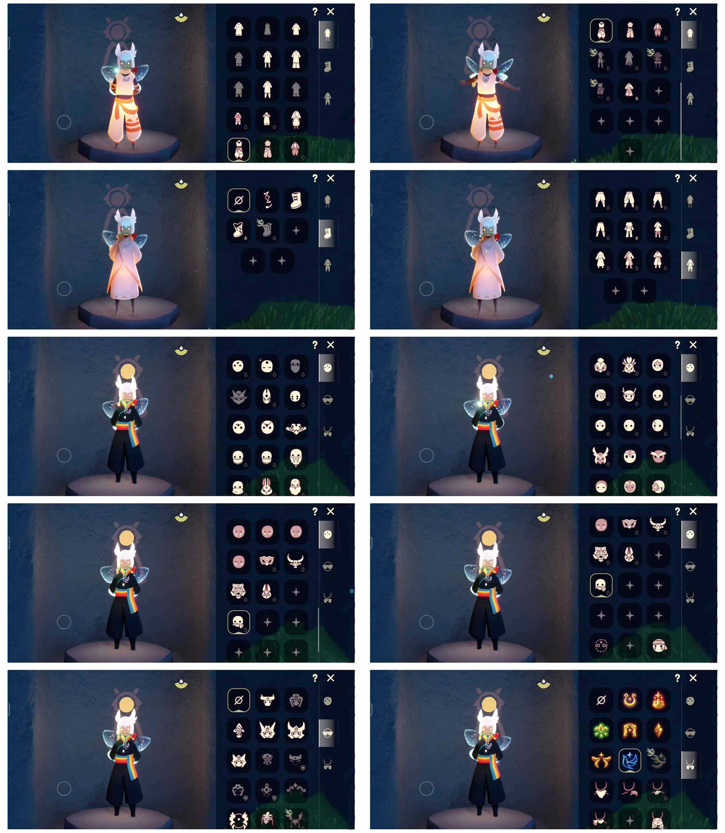 光遇账号安卓官服7季10翼魔法耳坠白枭透明蝶翼彩虹耳机TGC黑底暗彩武士裤明制帽详情看图，价格可刀
资源：蜡烛  133  爱心37    红烛  2 翼10
已毕业地图：晨岛  雨林  霞谷   
毕业季节： 半