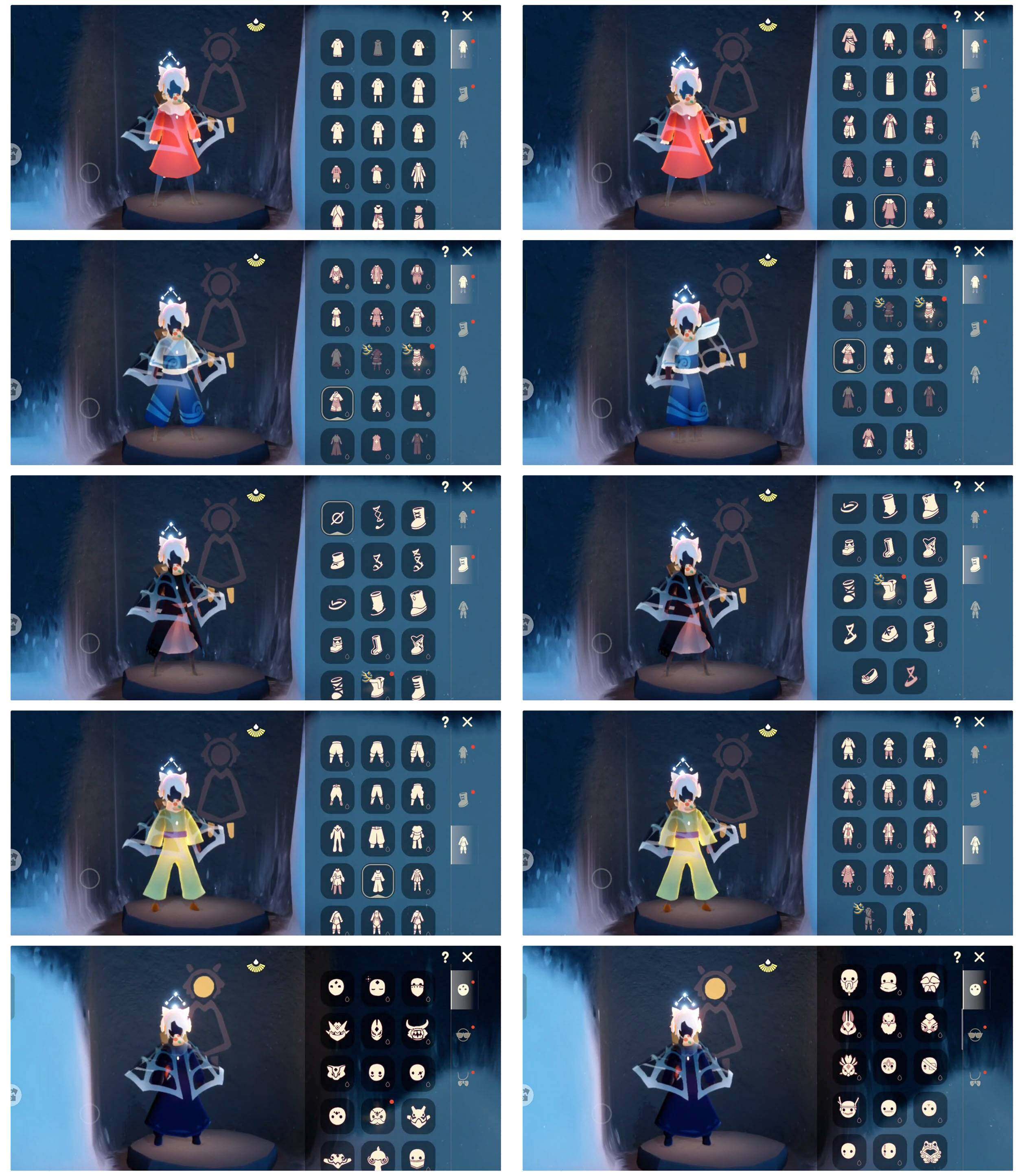 光遇账号华为渠道服20季10翼白枭蝙蝠套装透明蝶翼圣诞鹿角新春福娃莲花斗篷鳐鲲披肩透明蛛丝斗篷小王子围巾巫师帽绊爱详情看图，价格可刀
资源：蜡烛 1630   爱心 120   红烛 3  翼10
已毕业地图：全图毕