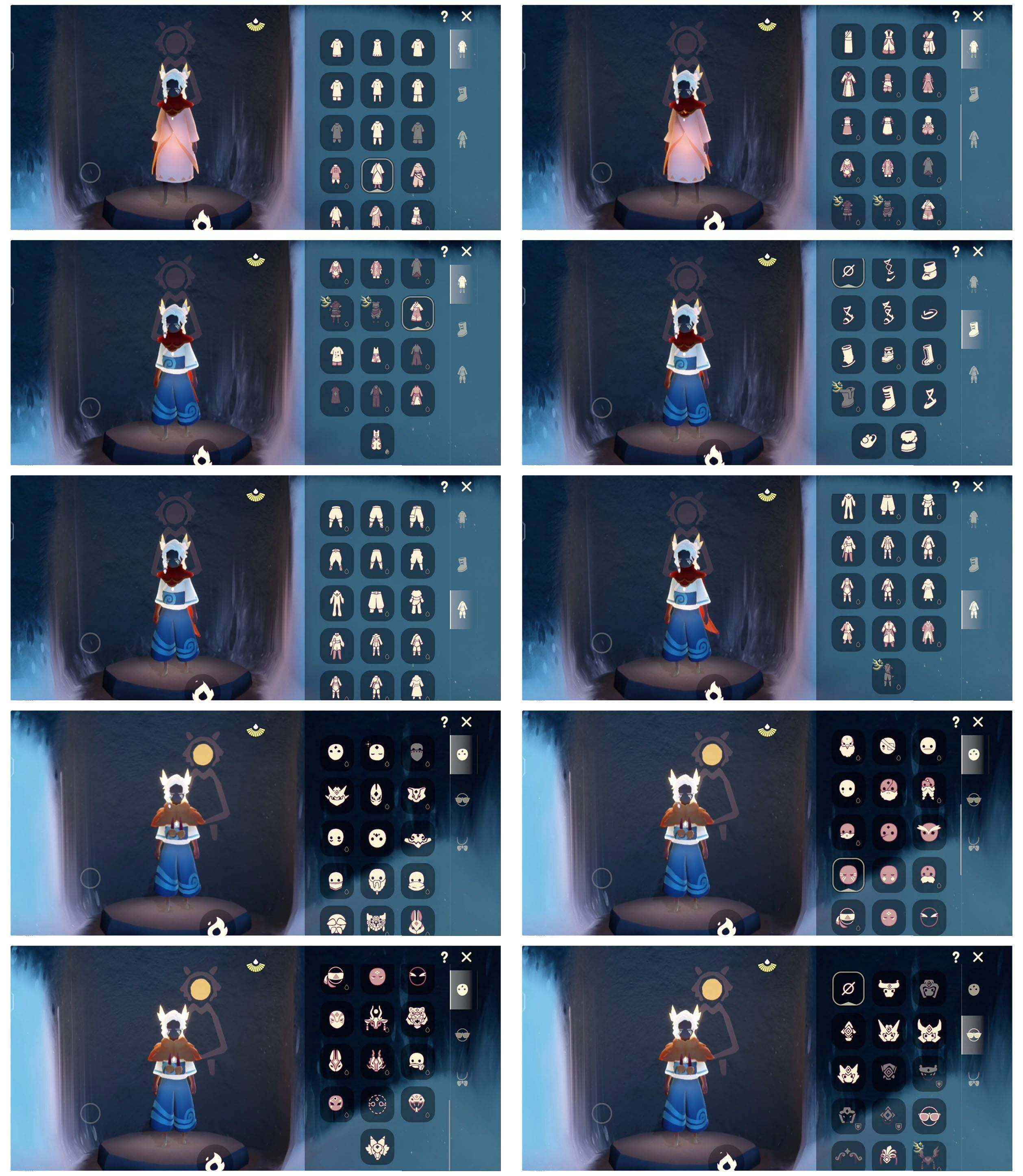 光遇账号安卓官服6季11翼巫师帽锦鲤套装蛛网斗篷白雪斗篷圣诞鹿角周年线框斗篷青衫落拓武士裤详情看图，价格可刀
资源：蜡烛40    爱心 123   红烛 1  翼11
已毕业地图：雨林  霞谷  暮土  晨岛  