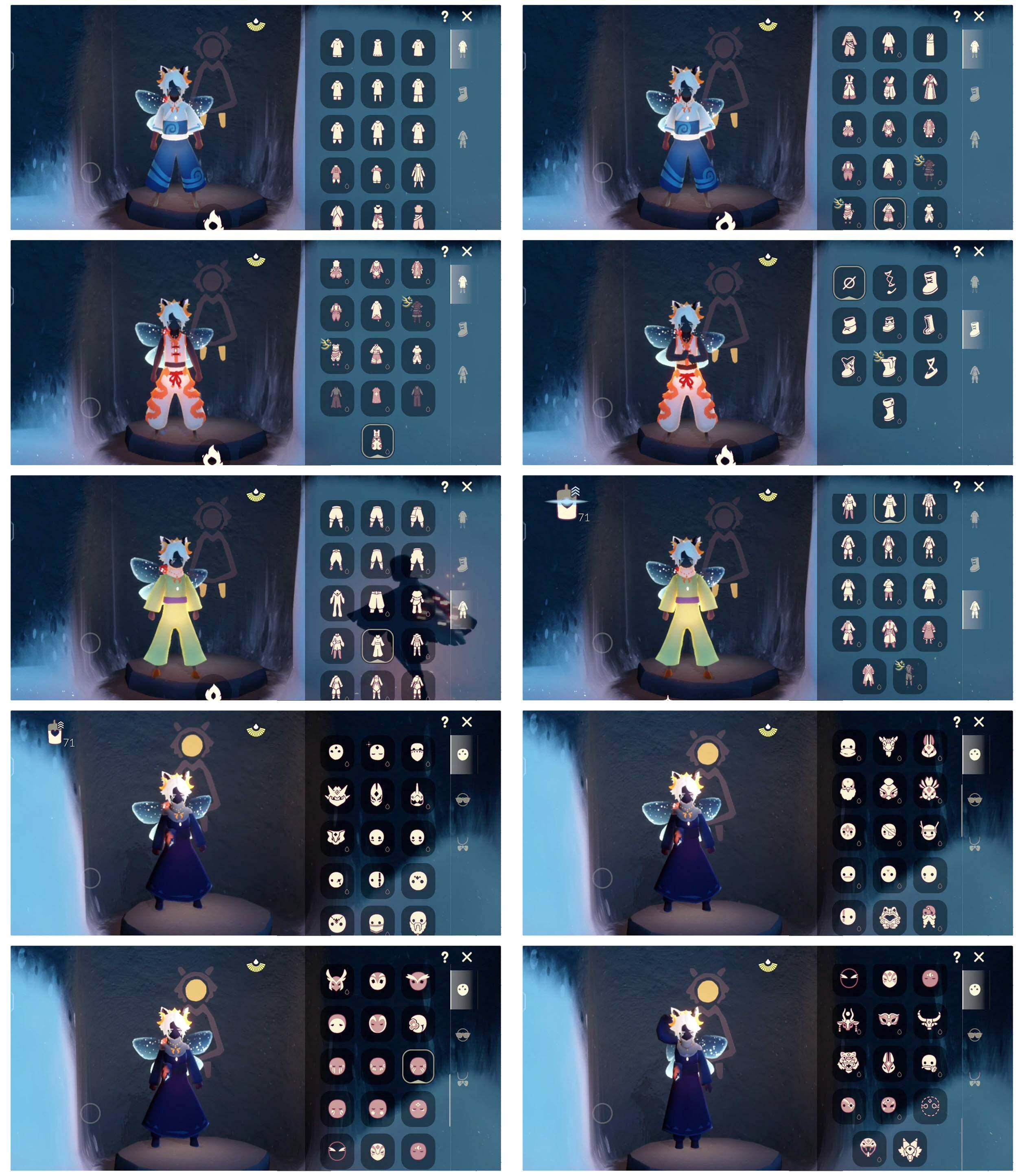 光遇账号安卓官服12季12翼白枭巫师帽蝙蝠套装透明蝶翼围巾（小王子）青衫落拓神鹿头饰玫瑰花详情看图，价格可刀
资源：蜡烛 71   爱心 58   红烛48   翼12
已毕业地图：全图毕业
毕业季节： 梦想季  