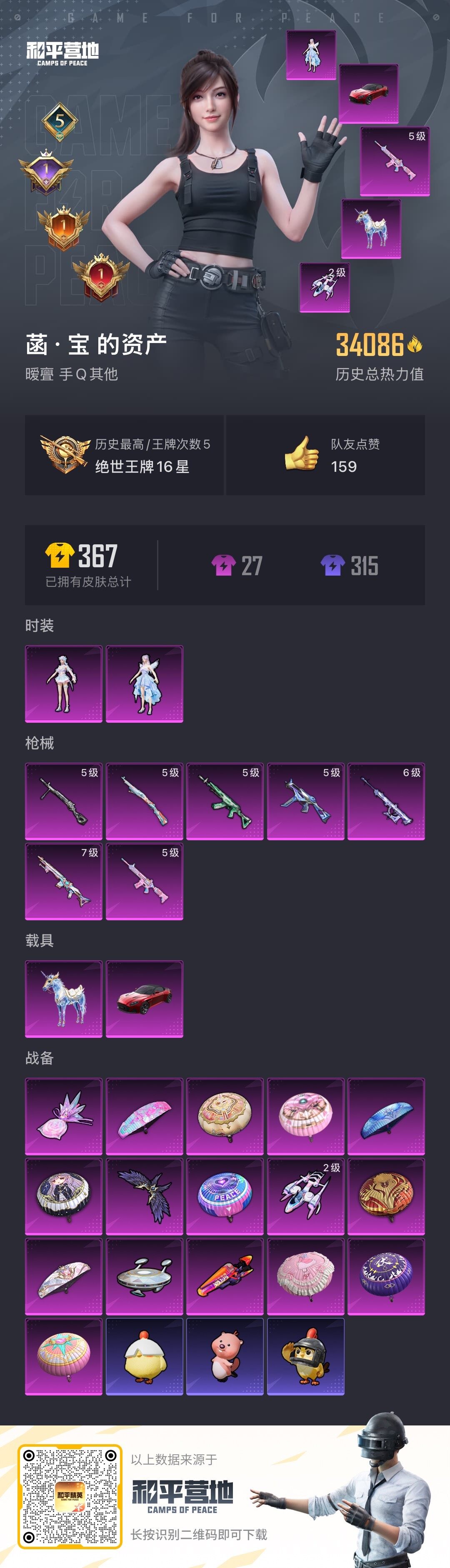 和平精英账号安卓QQ2载具-65套装-109枪皮-地铁满天赋安卓 手Q-2粉装-7特效枪-2载具-5粉色飞行器-3408