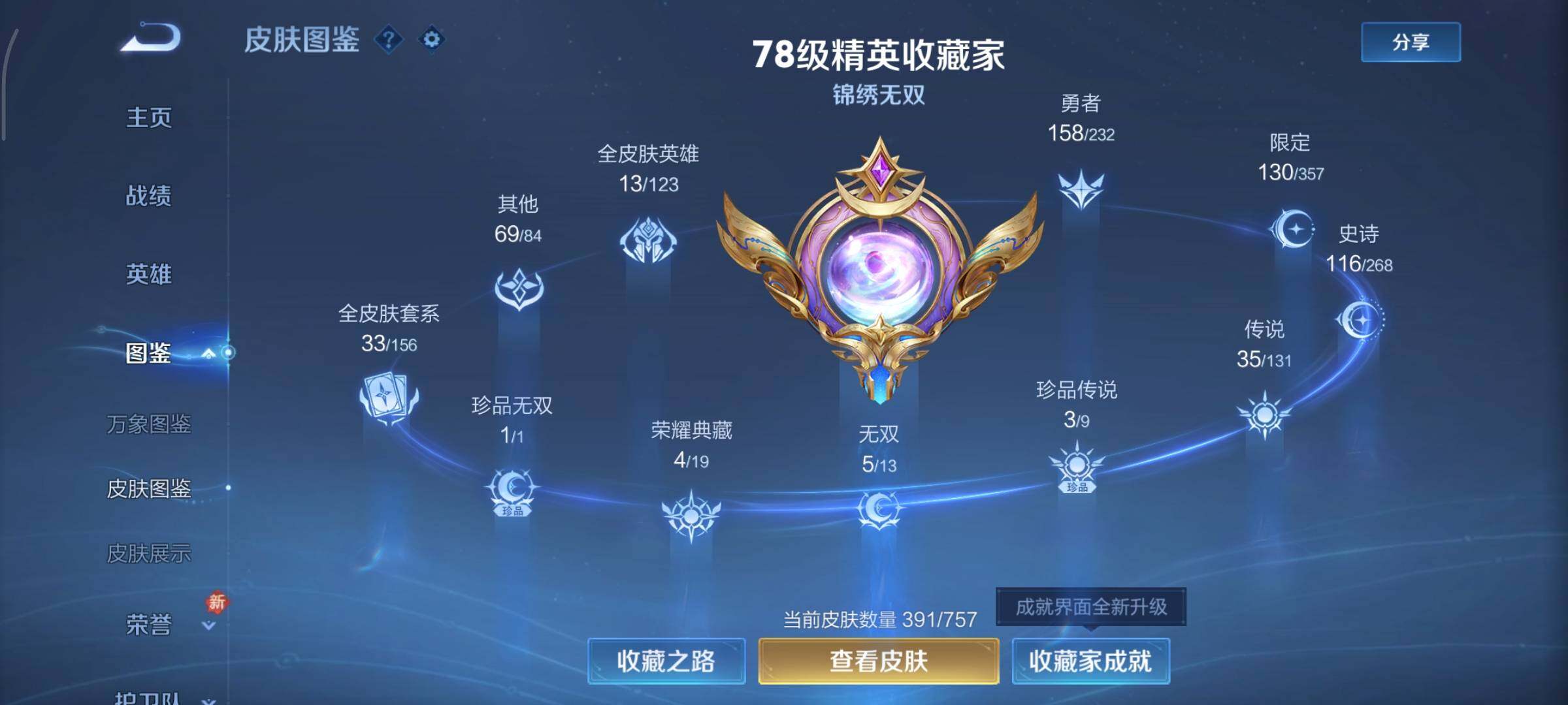 PX_2396155-可换绑【V9精品女号 瑶全皮 貂蝉慕夏 4典藏 5无双 3珍品 多传说限定妹子号】3495星币 35按键，3星传说，4天幕，1小兵，7王者印记，五级铭文170，可二次C