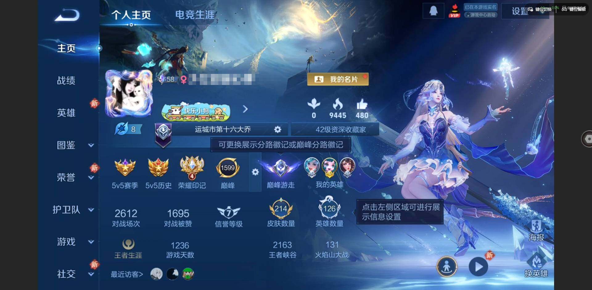 王者荣耀账号苹果QQ126英雄-214皮肤-[]【女号 金标蔡文姬】实名: 可修改 贵族等级: V7 英雄数: 126 