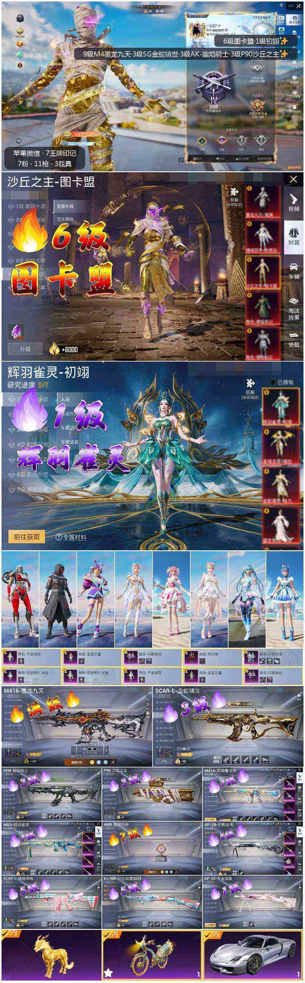 和平精英账号苹果微信0载具-0套装-0枪皮-素材身法号/沙丘之主-图卡盟(六级)/璀璨碎片1614/M416-墨龙九天(