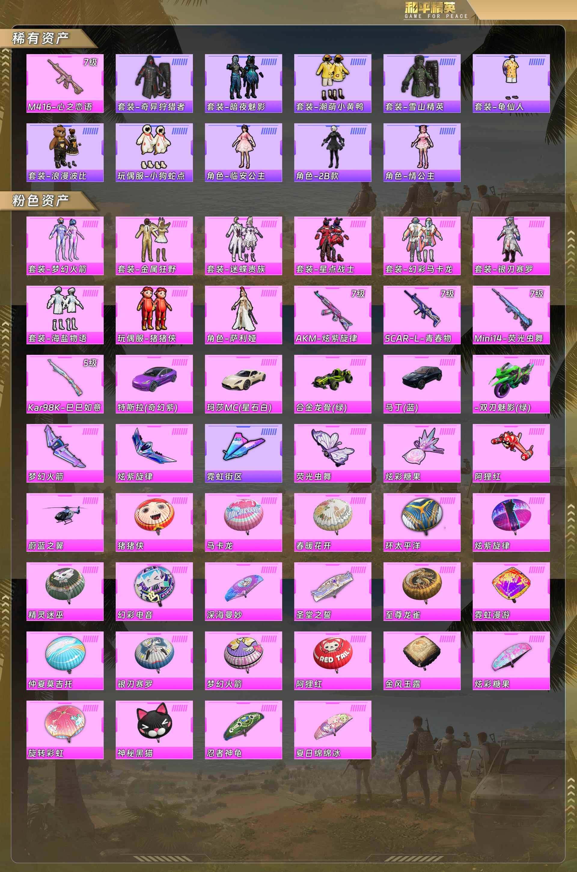 和平精英账号安卓微信M416-心之恋语[7级]/小狗蛇点点/梦幻火箭/金属狂野/迷蝶贵族/星点战士/幻彩马卡龙/银刃赛罗