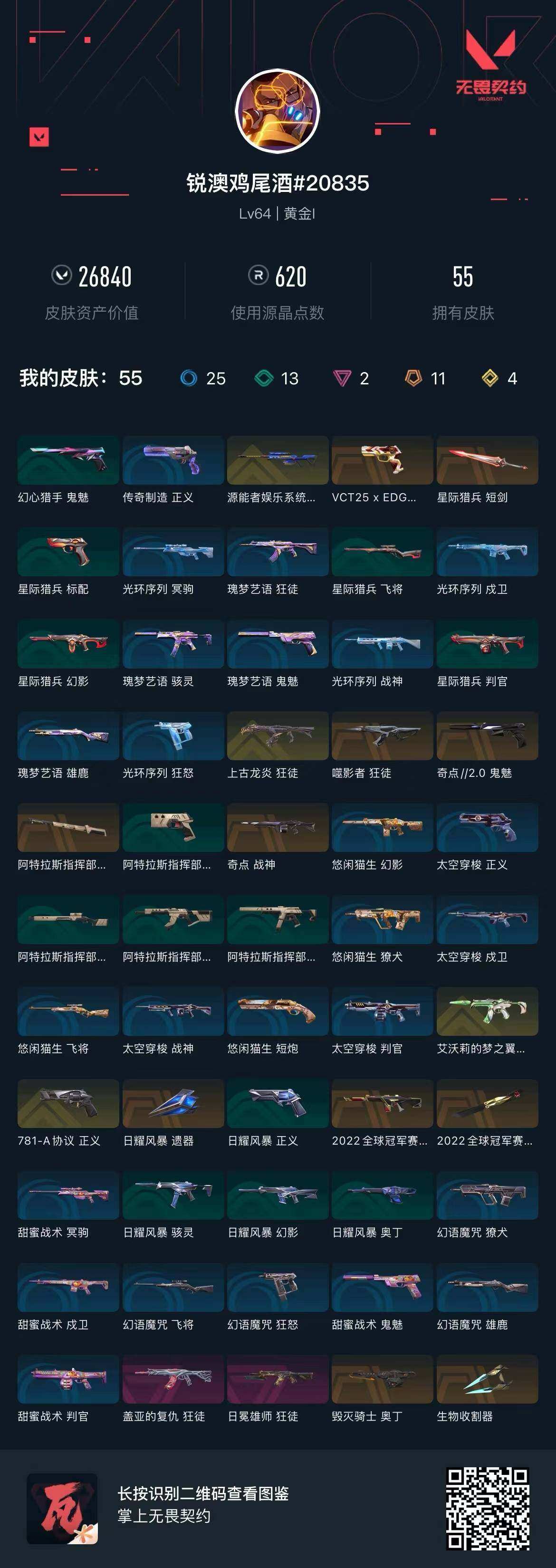 是本人 可二次实名 段位:黄金 2卓越 4传奇 11终极 [武器皮肤]正义-781-A协议,冥驹-源能者娱乐系统,星际猎兵 短剑,2022全球冠军赛 蝴蝶刀,日耀风暴,阿特拉斯指挥部,标配-VCT25xEDG,鬼魅-奇点//2.0,骇灵-艾沃莉的梦之翼,2022全球冠军赛 幻影,狂徒-上古龙炎,狂徒-噬影者,战神-奇点,奥丁-毁灭骑士,狂徒-盖亚的复仇,狂徒-日冕雄师