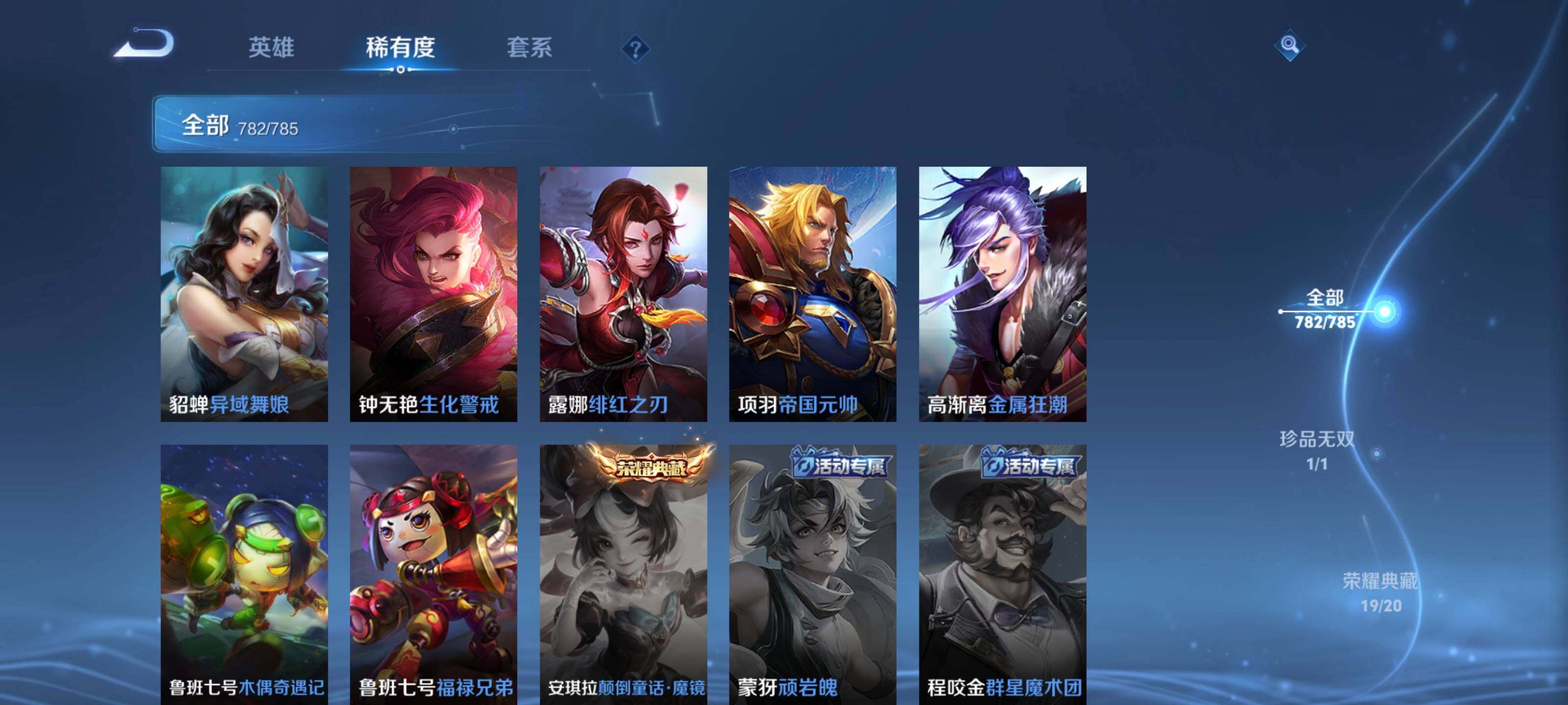 PX_2528597-可换绑 【极品无双贵族十,782皮肤差3皮可全补齐(差安琪拉典藏,俩个活动专属皮肤)】【满赛季皮,满珍宝阁,满生肖皮,满无双,96W贵族积分,万象图鉴286级】历史巅峰