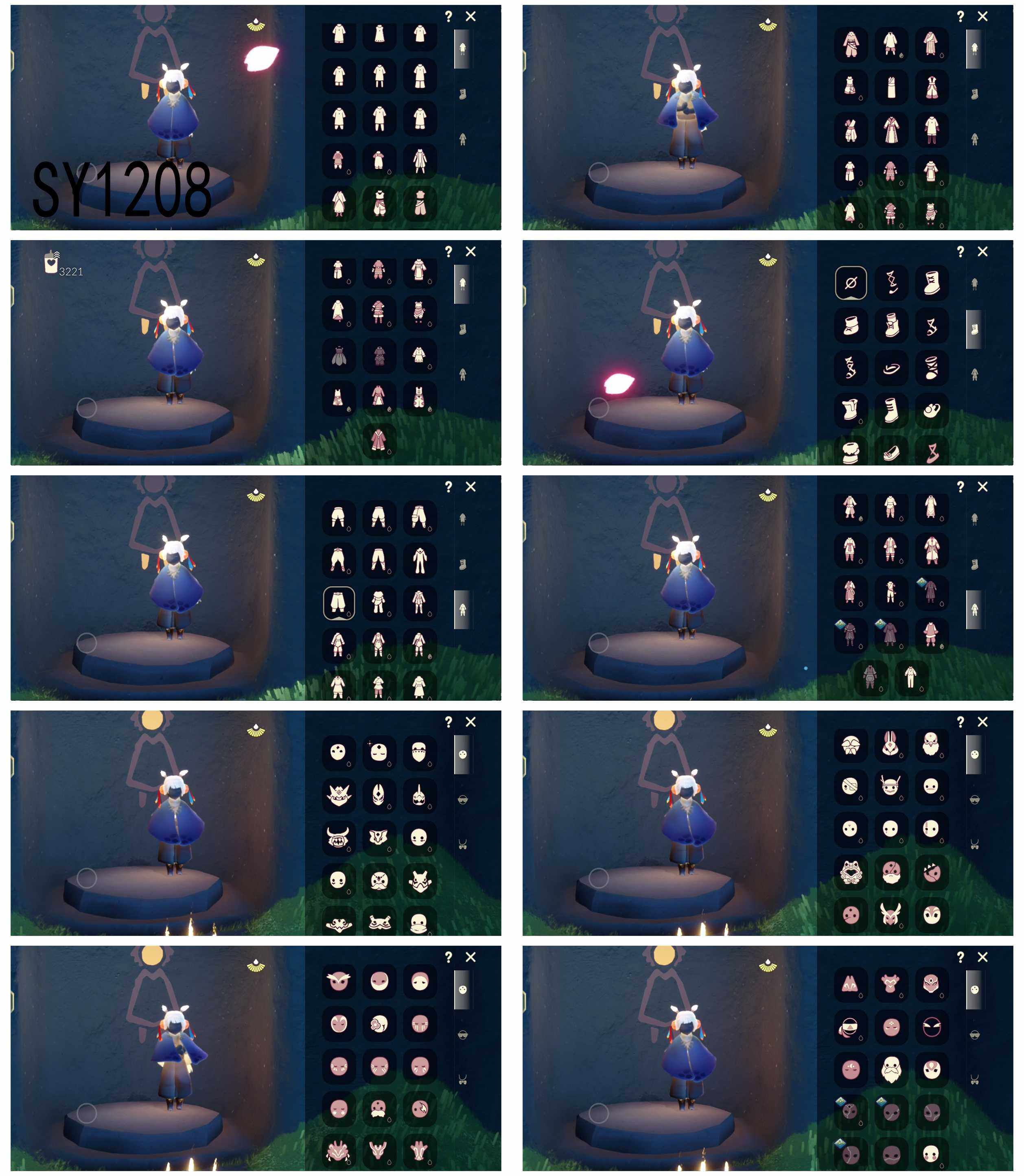 光遇账号安卓官服10季10翼武士裤虚荣正太头表演季破晓季神鹿祝福礼包彩虹耳机巫师帽蝙蝠斗
 【毕业物品】多羽发饰，蓝黄羽袖，帝企鹅发，黄眉企鹅面具，燕尾斗篷，双翼遥鲲斗，冥龙斗篷，留辫蘑菇头，高领舞服，透明蝶翼斗，