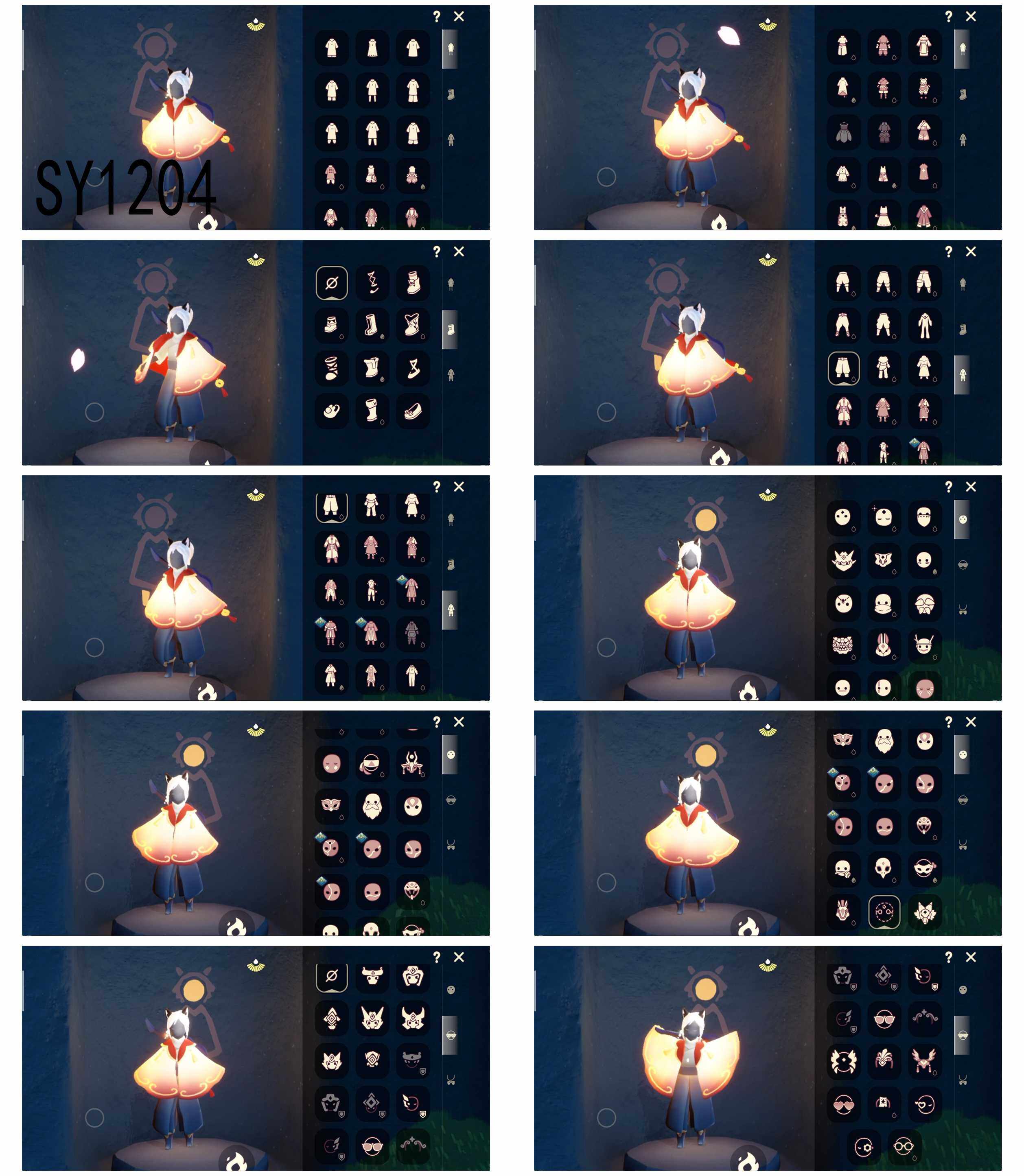 光遇账号华为渠道服6季10翼武士裤裂纹面具织光季彩虹武士裤巫师帽贝壳发饰南瓜头绿芽
毕业物品】毕业手碟，鳐鲲斗篷，彩染围巾斗篷，辉光羚羊面具，青鸟斗篷，青鸟面饰，蓝色星星光环，暮星斗篷，蓝色毛绒绒鞋，蓝色毛绒裤子，海