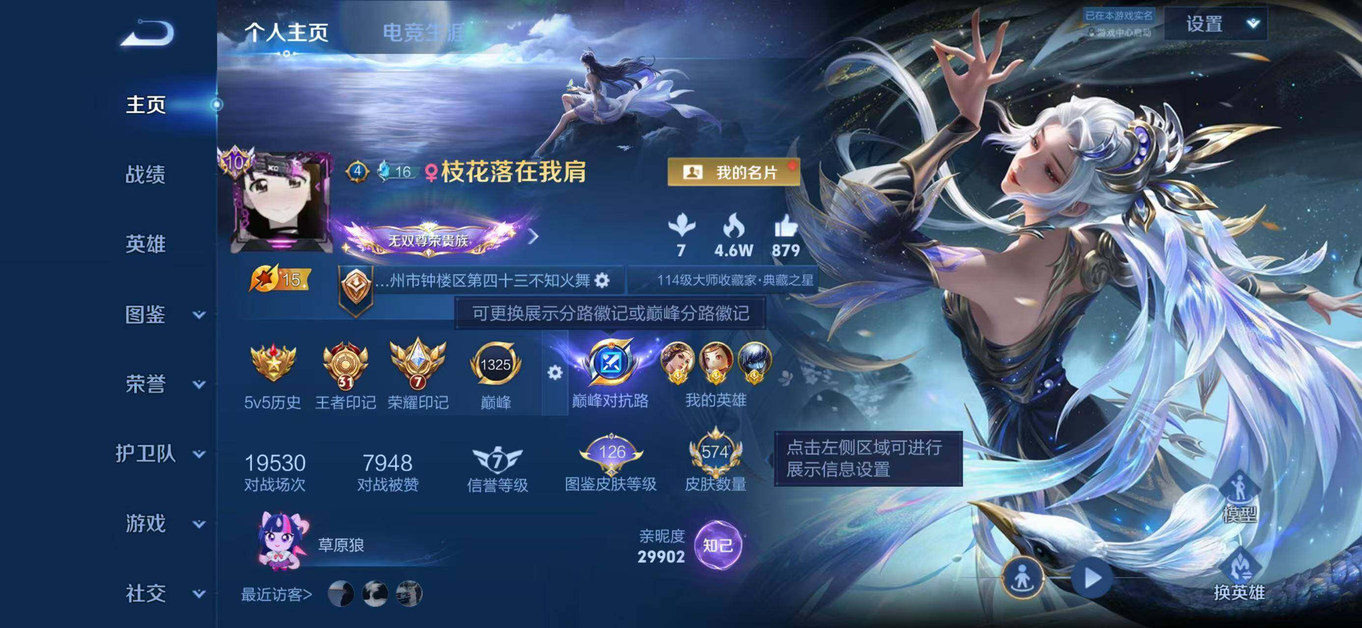 王者荣耀账号苹果QQ精品无双v10皮肤号 王者印记30+星传说10+个性按键60+满铭文亲密度道具200+苹果Q-V11