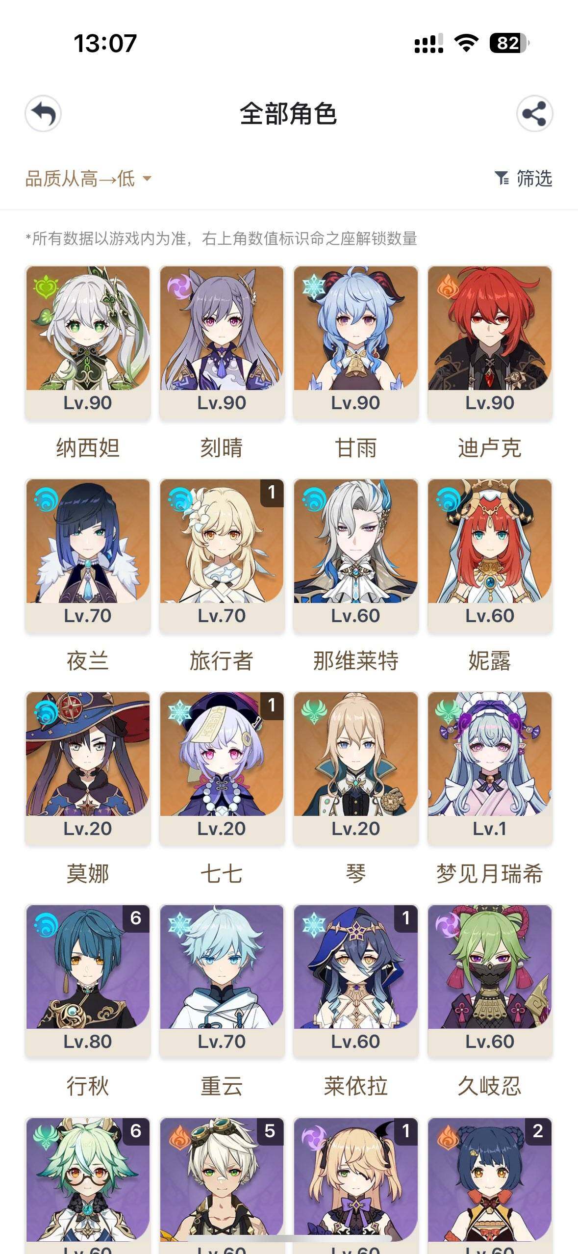 原神账号官服 天空岛【YSQQ18】55级/女主/12个五星角色/1个五星武器