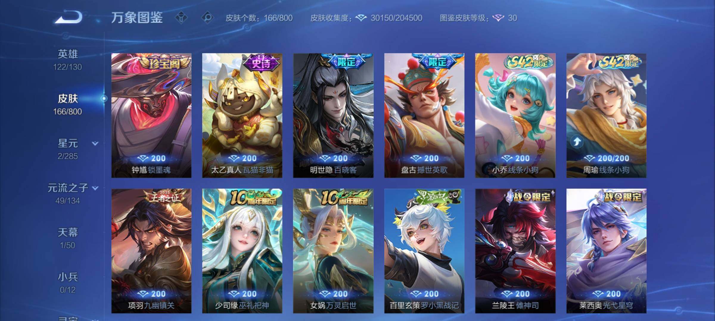 PX_2666596-可二次，【推荐多限定号·无双李信孙悟空曜·珍品伽罗嫦娥·多生肖限定·热情桑巴】4191星币 幸运值206 16按键，2星传说，1天幕，6王者印记，五级铭文100，安卓W
