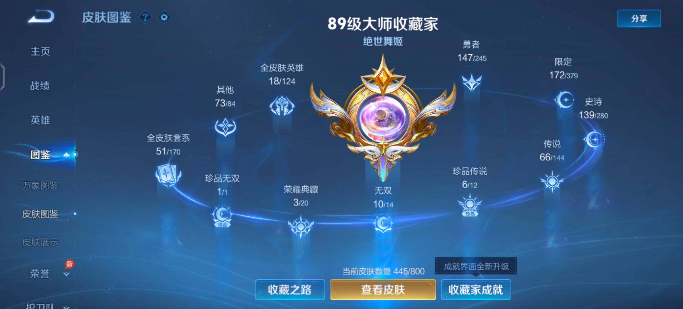 【可二次·绝美公主无双v10·3典藏·1珍品无双·10无双·6珍品·8星传说·66传说·5精品天幕·神骥仙使装扮·7.7W流光积分·全皮瑶带紫瑶·全皮貂蝉·全皮大乔带星元·全皮西施带星元·全皮朵莉亚