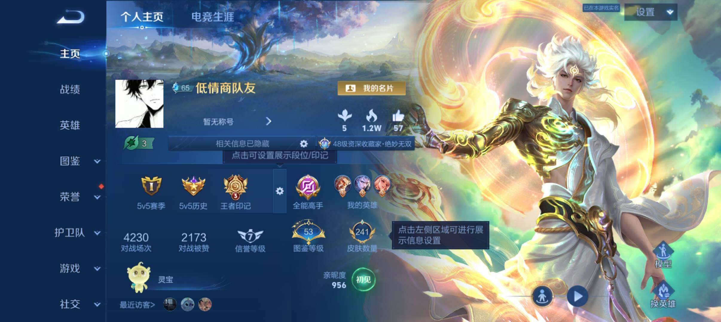 王者荣耀账号安卓QQ四千场次-精品打野号-安卓Q-V8-至尊星耀I段位-129英雄-241皮肤-1典藏皮肤-1无双-16