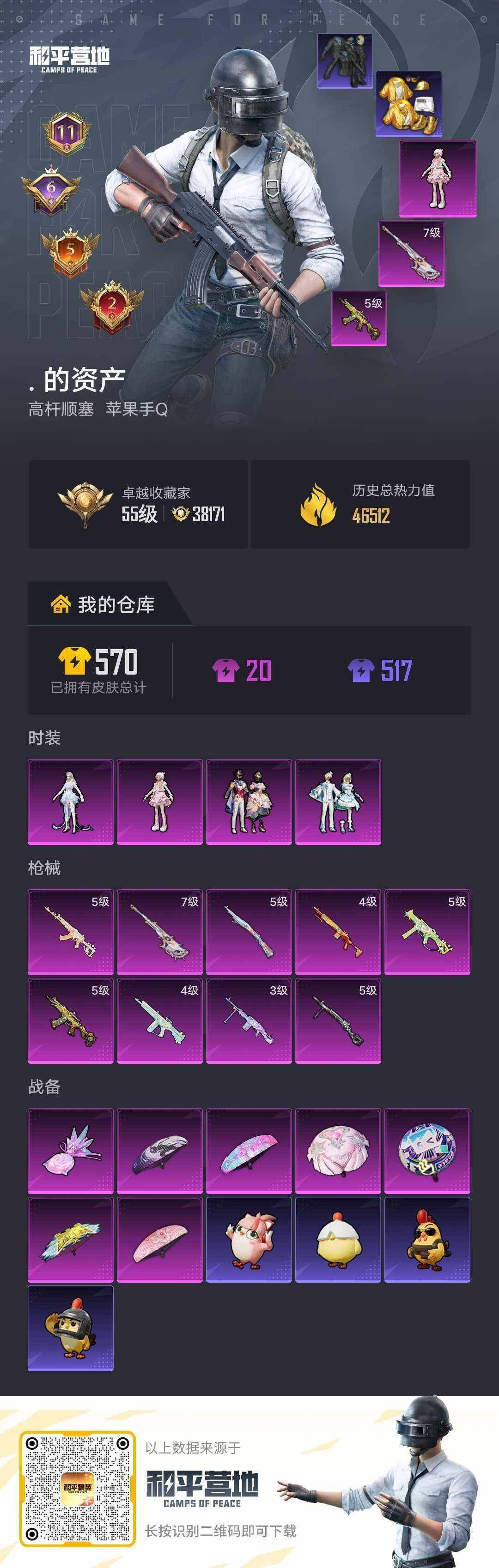 和平精英账号苹果QQ无敌战神框-都市/金鞋/夜鸢箴言/羊梦糖心/星穹咏叹调/雪月幻音/AMR智耀战神七级/ACE32萌骑