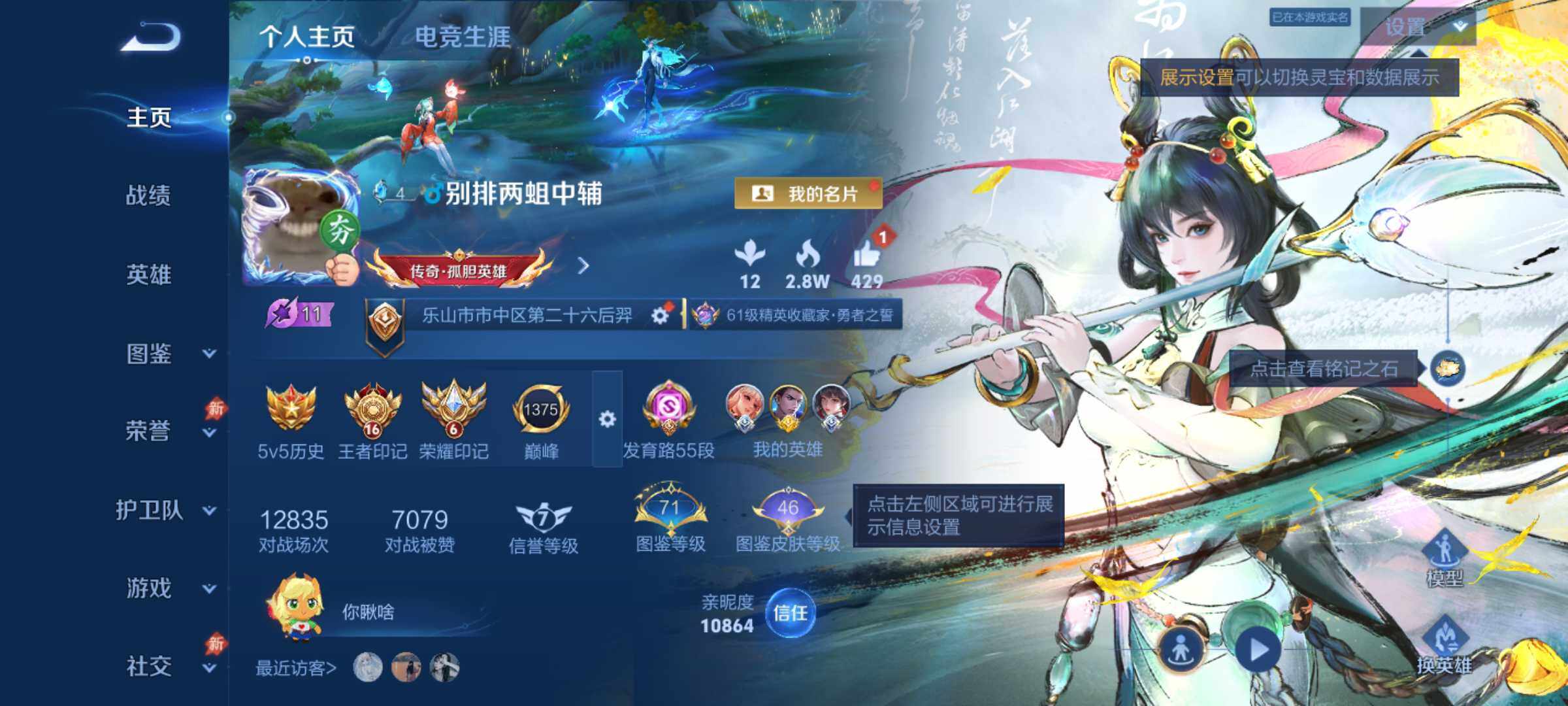 王者荣耀账号安卓QQ极品射手号-发育路55段-金标狄仁杰1.1w战力-百星印记-王者印记16个-荣耀印记6个-星元1个-