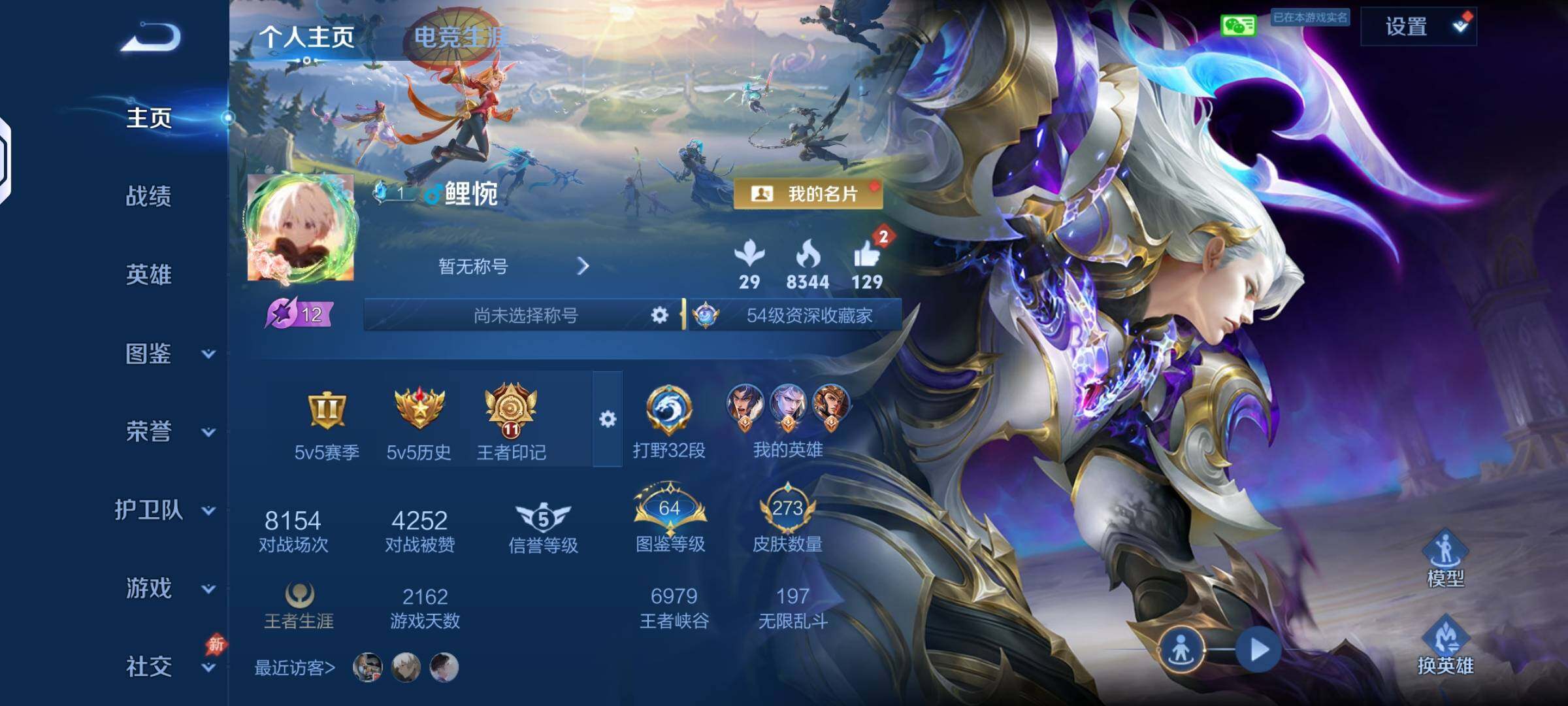 王者荣耀账号安卓VXJJ8108 贵族8级 274皮 1典藏 14传说 1星传说 1天幕【荣耀典藏】：银白咏叹调【优质限