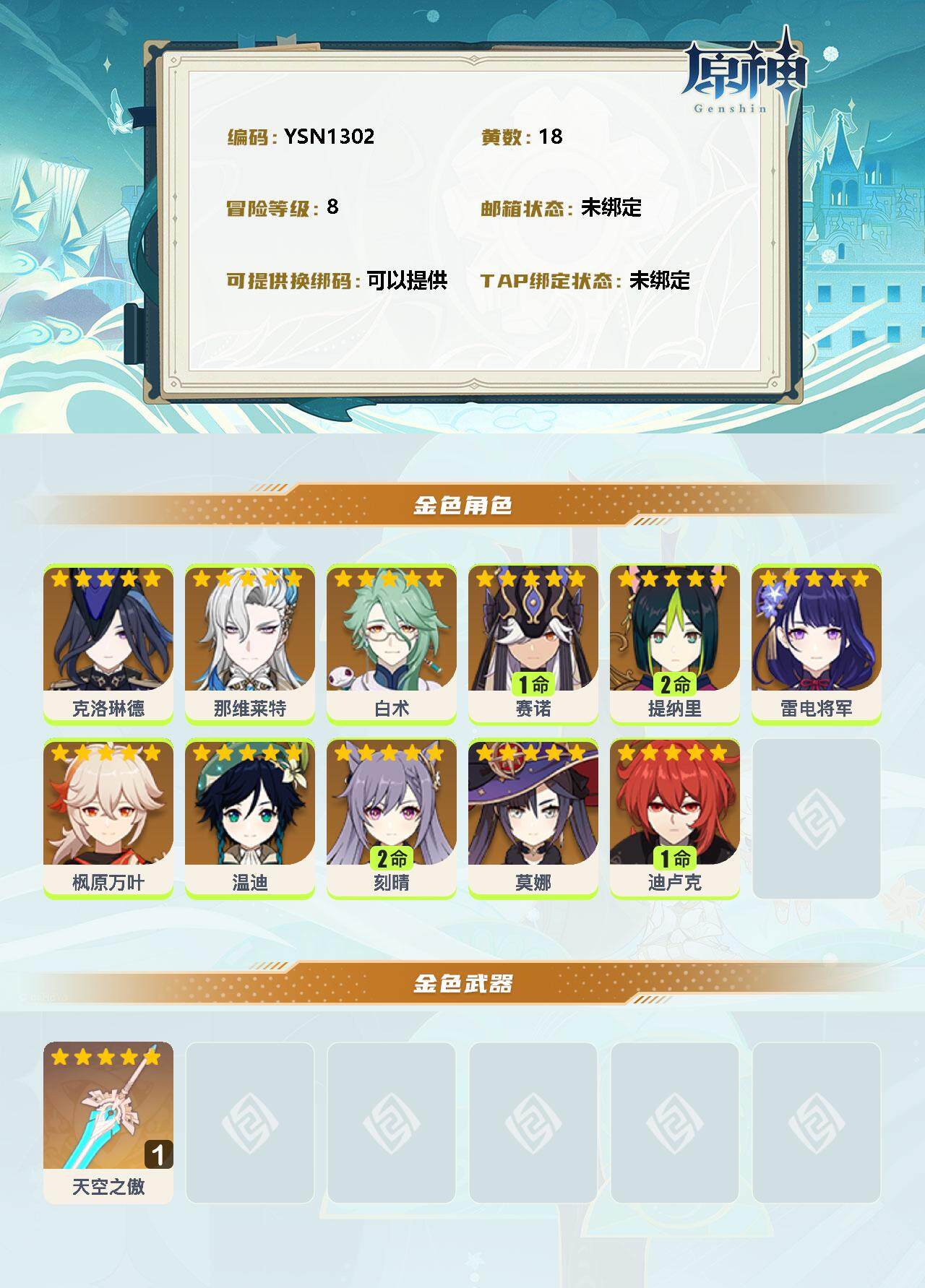 YSEY33755原神账号详情图2 YSEY33755原神账号详情图2