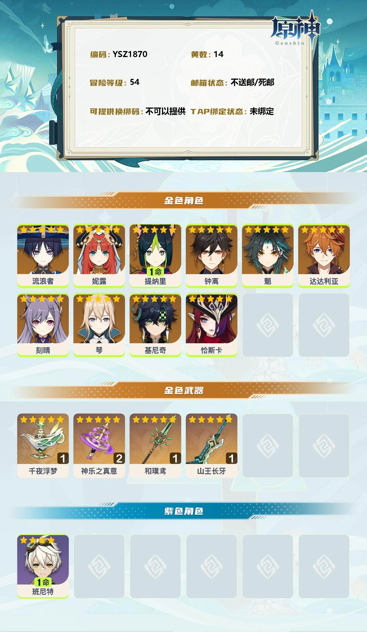 YSEY33855原神账号详情图2 YSEY33855原神账号详情图2
