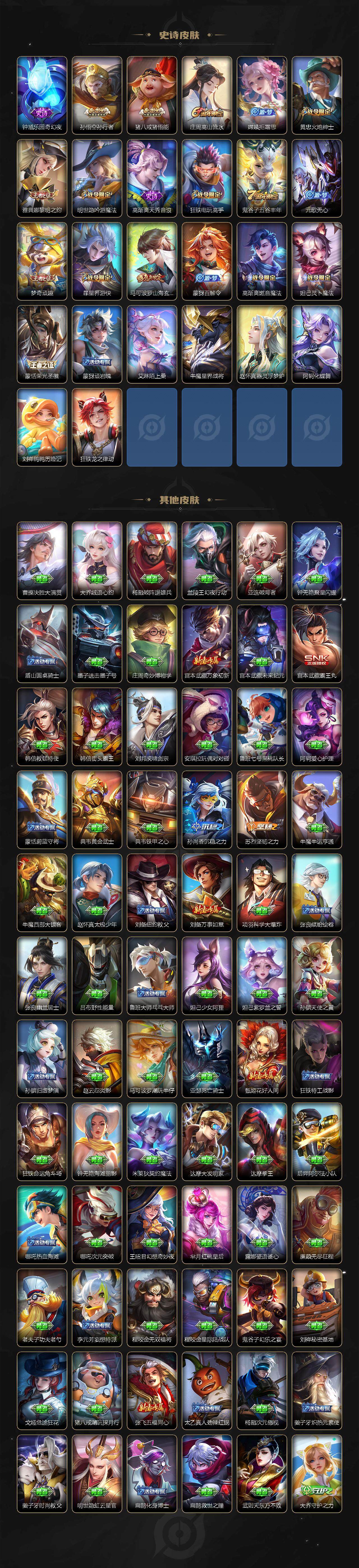 【WZF5561】贵族8/皮肤338/典藏1/传说20/史诗102/英雄123/李白_鸣剑·曳影/马可波罗_怪盗基德/孙尚香_蔷薇恋人/艾琳_女武神/高渐离_玩趣恶龙/狂铁_特工战影/狄仁杰_超时空