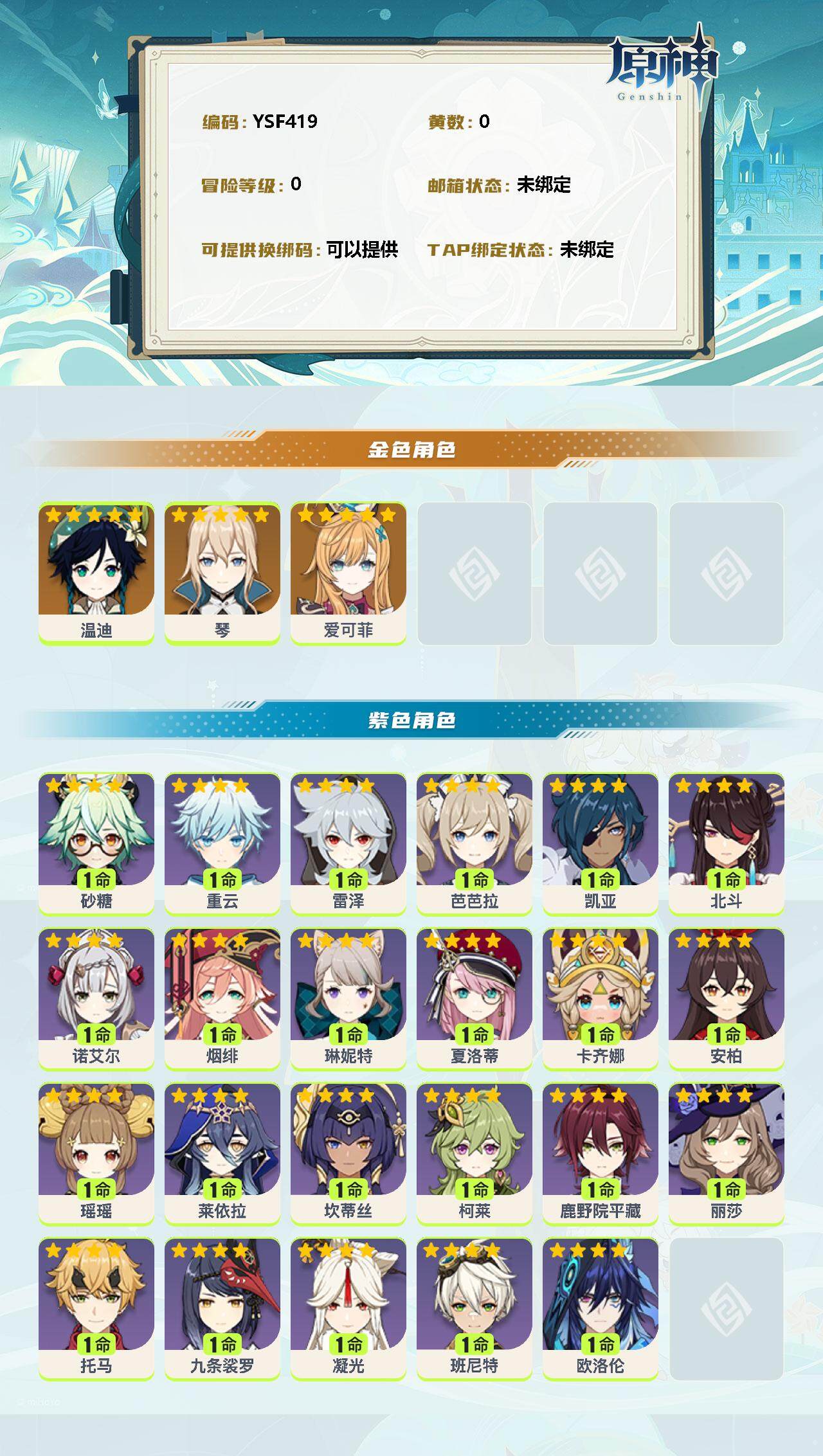 YSEY35411原神账号详情图2 YSEY35411原神账号详情图2