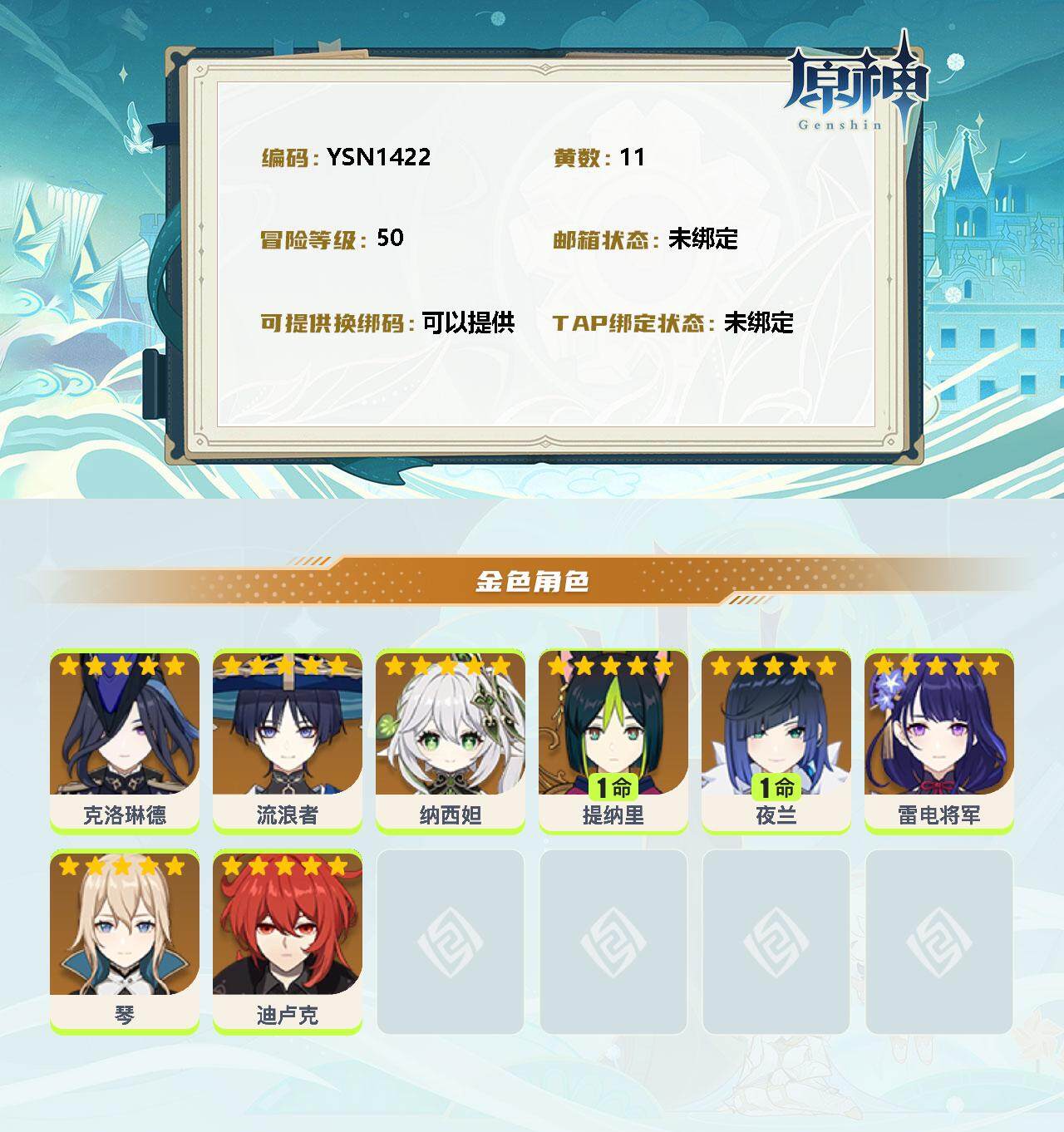 YSEY35424原神账号详情图2 YSEY35424原神账号详情图2