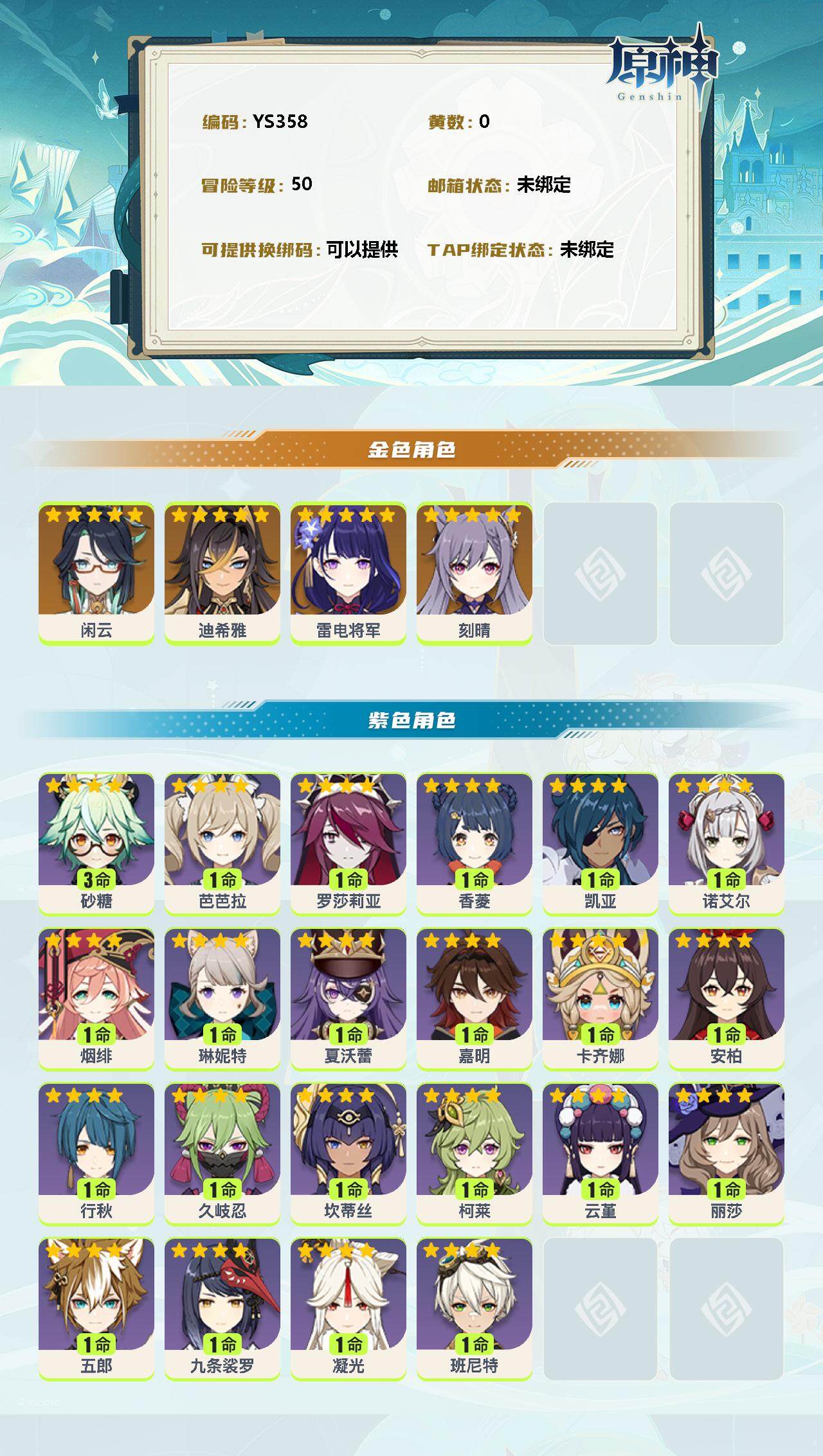 YSEY35454原神账号详情图2 YSEY35454原神账号详情图2