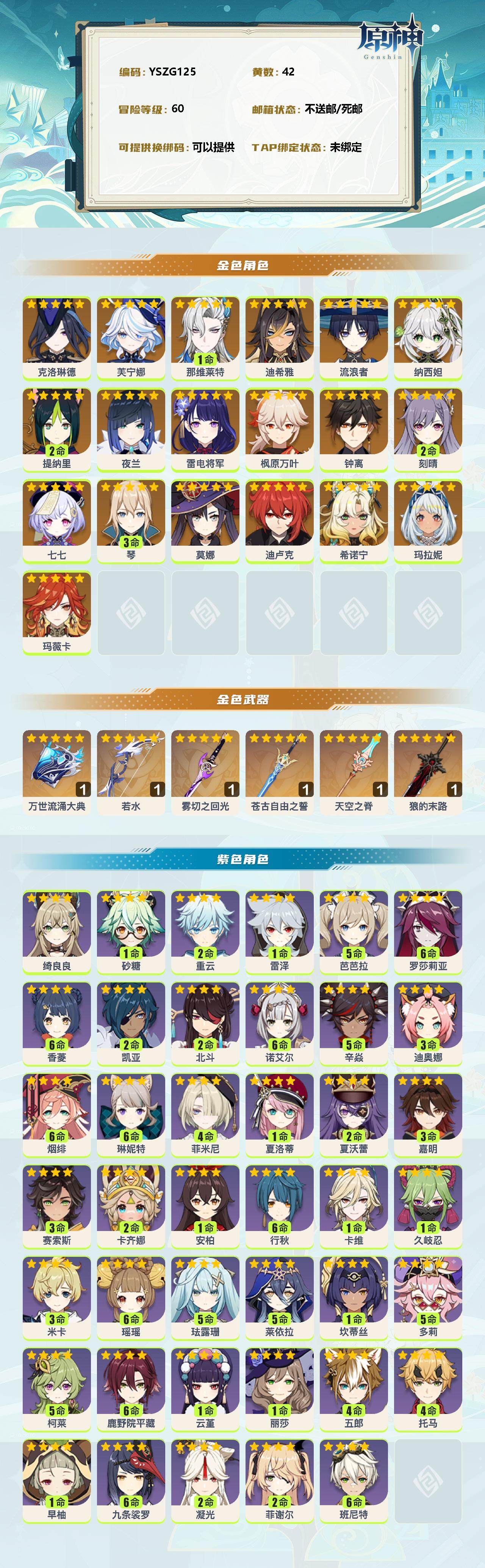 YSEY35720原神账号详情图2 YSEY35720原神账号详情图2