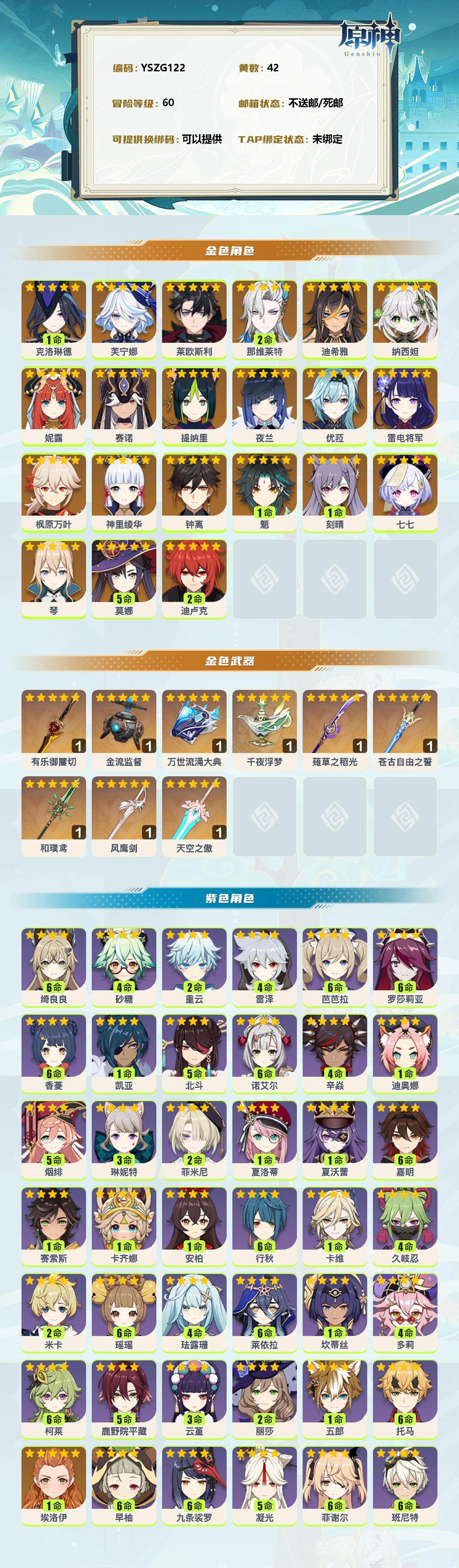 YSEY35698原神账号详情图2 YSEY35698原神账号详情图2