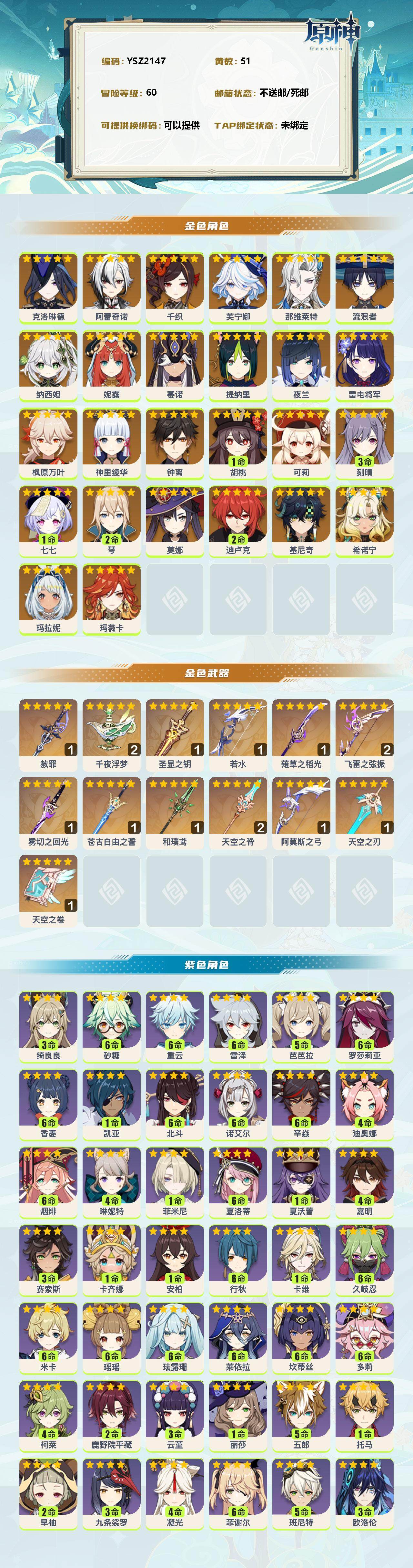 YSEY35939原神账号详情图2 YSEY35939原神账号详情图2
