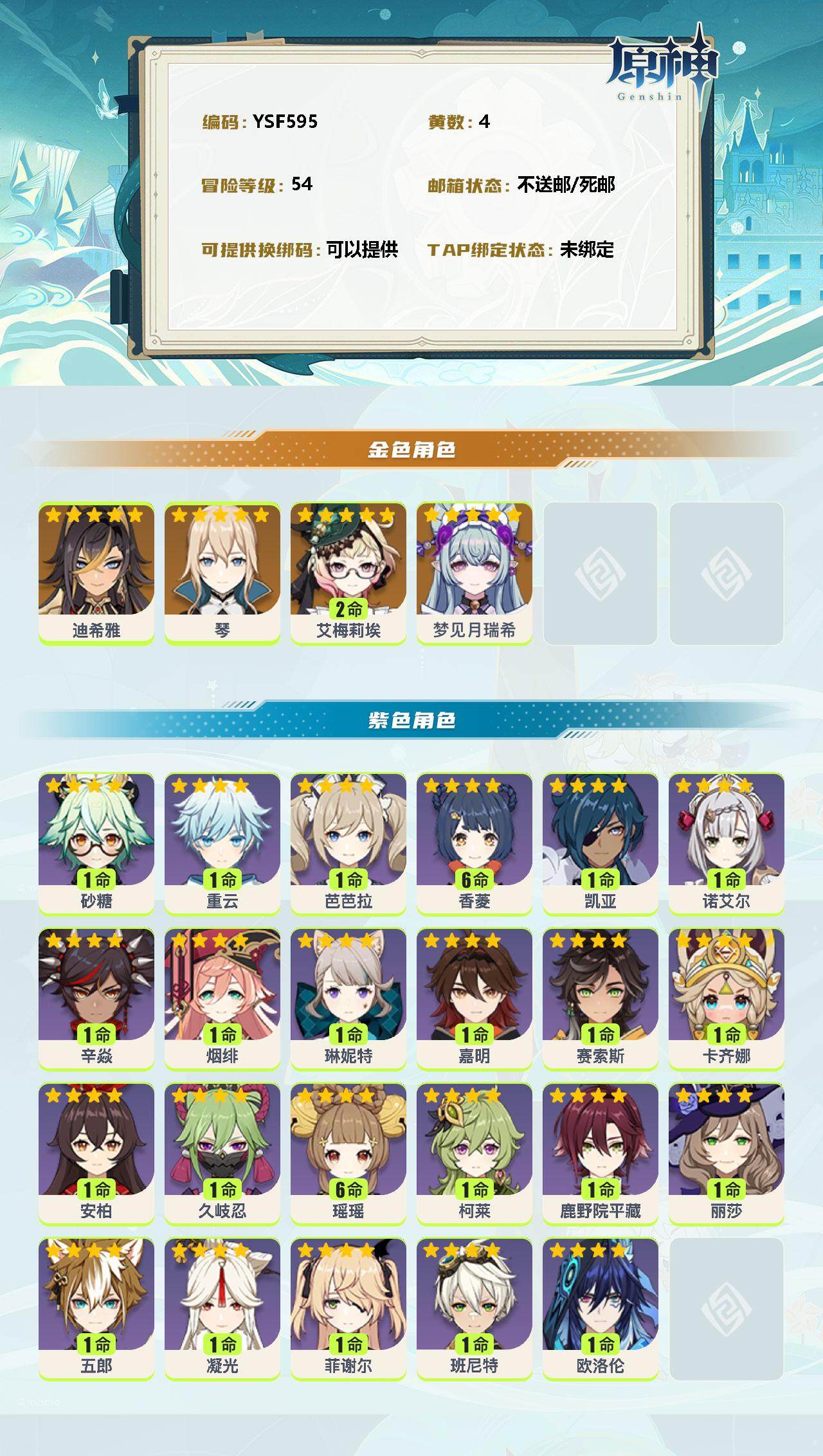 YSEY38378原神账号详情图2 YSEY38378原神账号详情图2