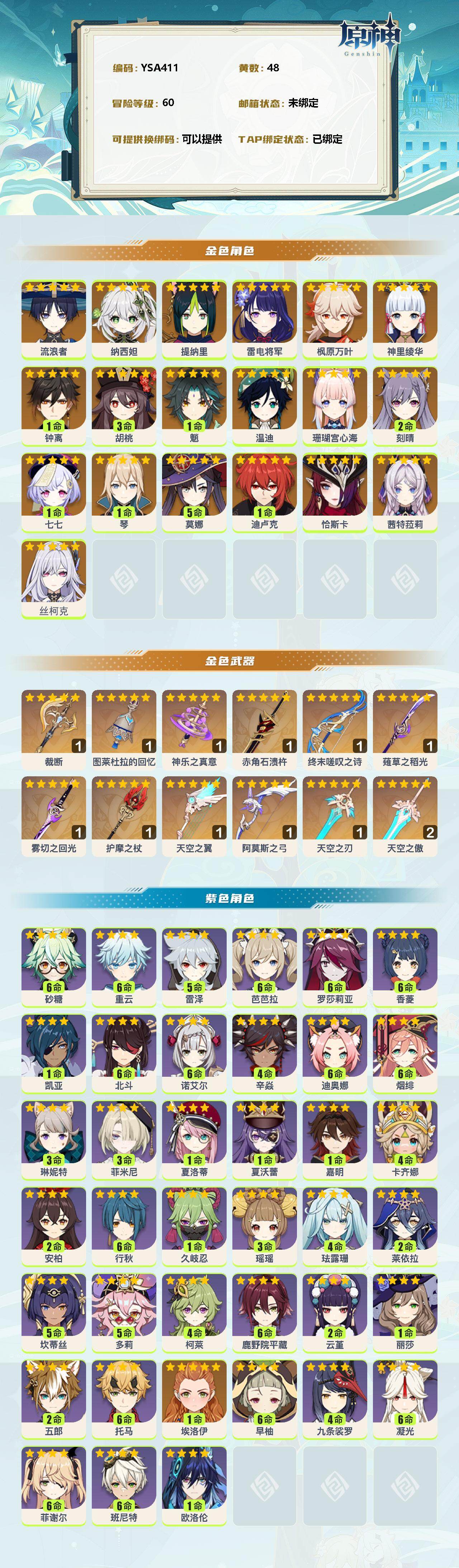 YSEY38567原神账号详情图2 YSEY38567原神账号详情图2