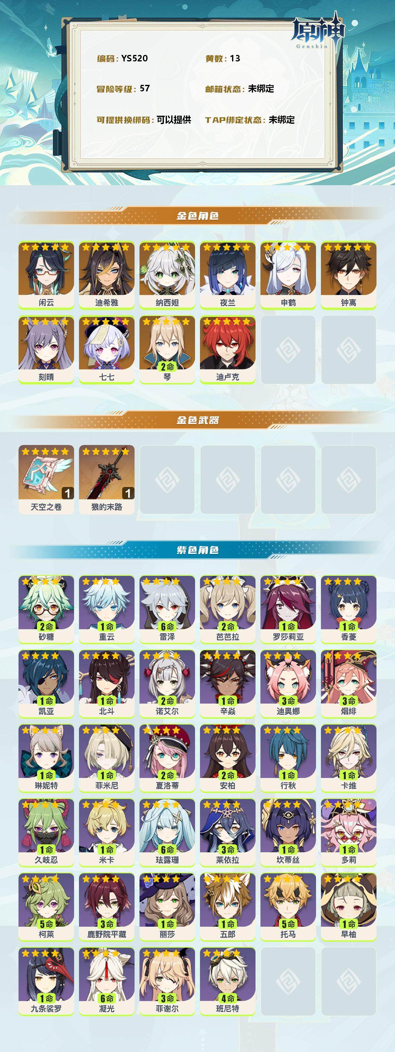 YSEY38768原神账号详情图2 YSEY38768原神账号详情图2