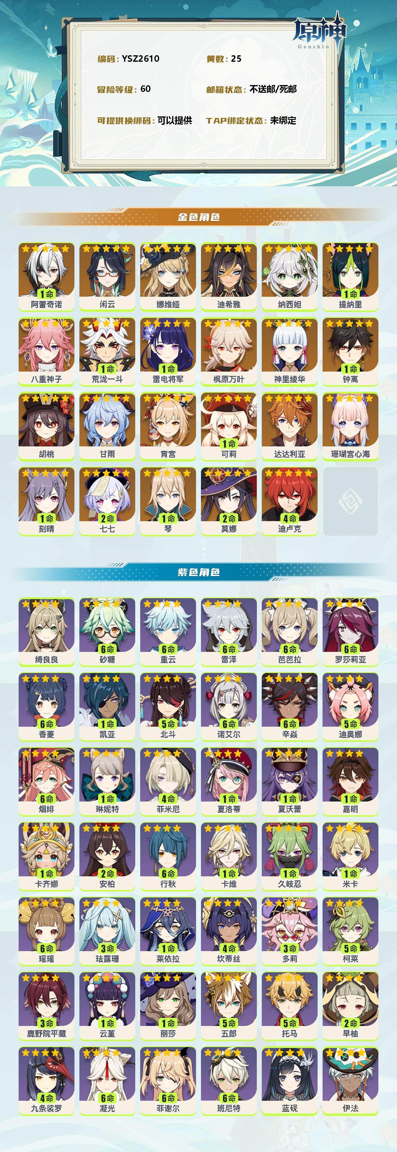 YSEY311732原神账号详情图2
