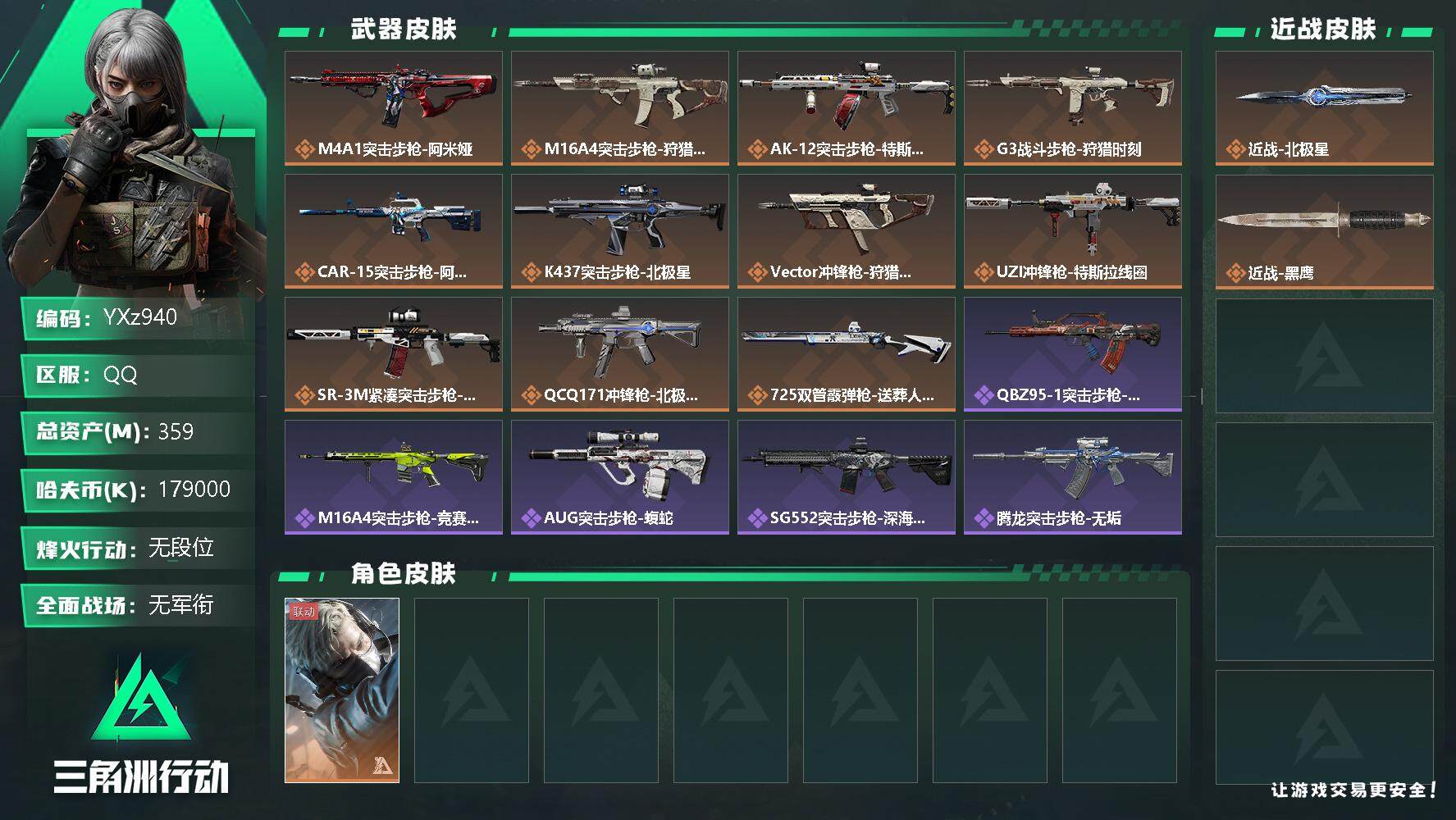 三角洲行动账号QQ【店主强烈推荐.北极星+高额资产359m.猛攻必备】【Q区三端互通-北极星】【无二次】z940-特勤