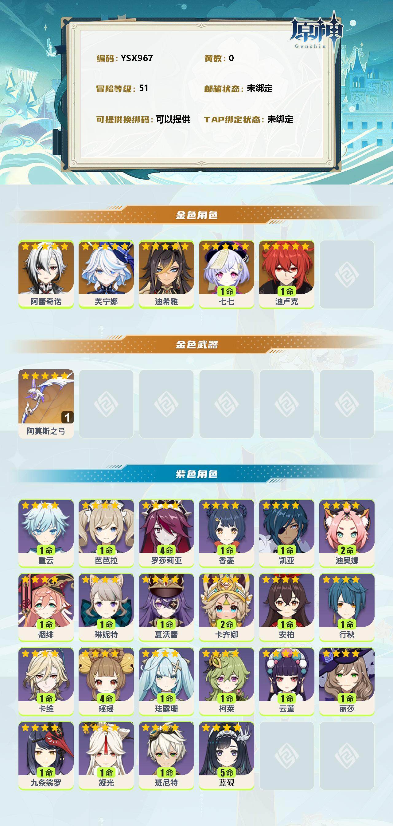 YSEY314001原神账号详情图2 YSEY314001原神账号详情图2