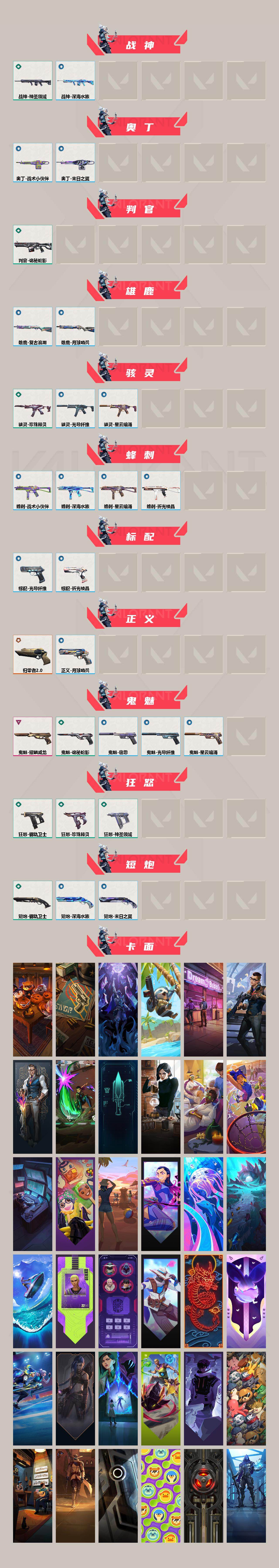 【套装】：2025全球冠军赛套装，2022全球冠军赛套装，归零者//2.0套装，耀鳞威龙套装
【英雄】：幻棱，炼狱，维斯，暮蝶，钛狐，壹决，铁臂，捷风，雷兹，幽影，不死鸟，贤者，猎枭，蝰蛇，零，芮娜