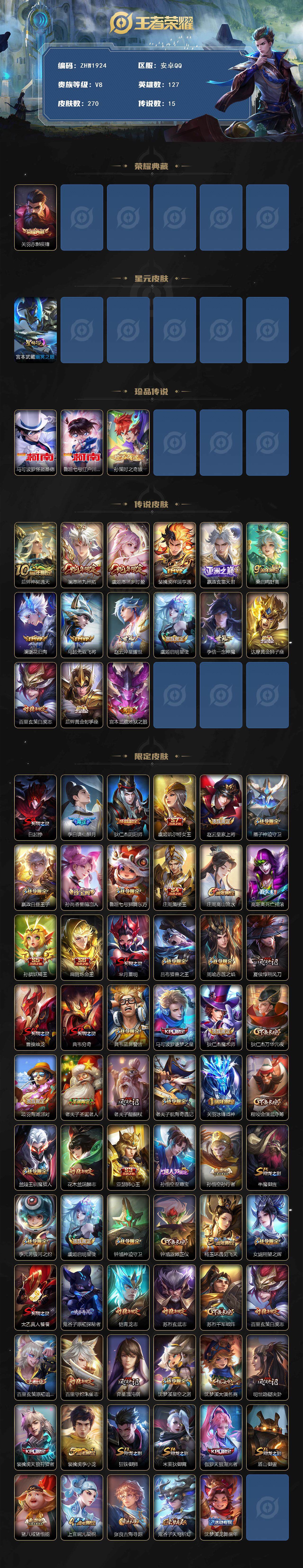 WZLX3431745王者荣耀账号详情图2 WZLX3431745王者荣耀账号详情图2